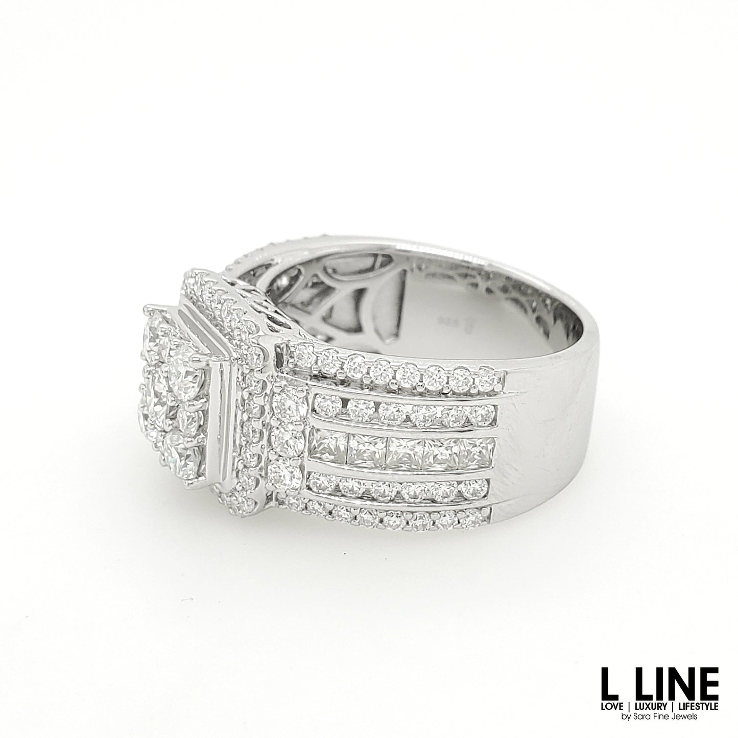 2 1/3CTW Cluster Princess Engagement Ring with Round Real Moissanite in 14K Gold Plated Silver