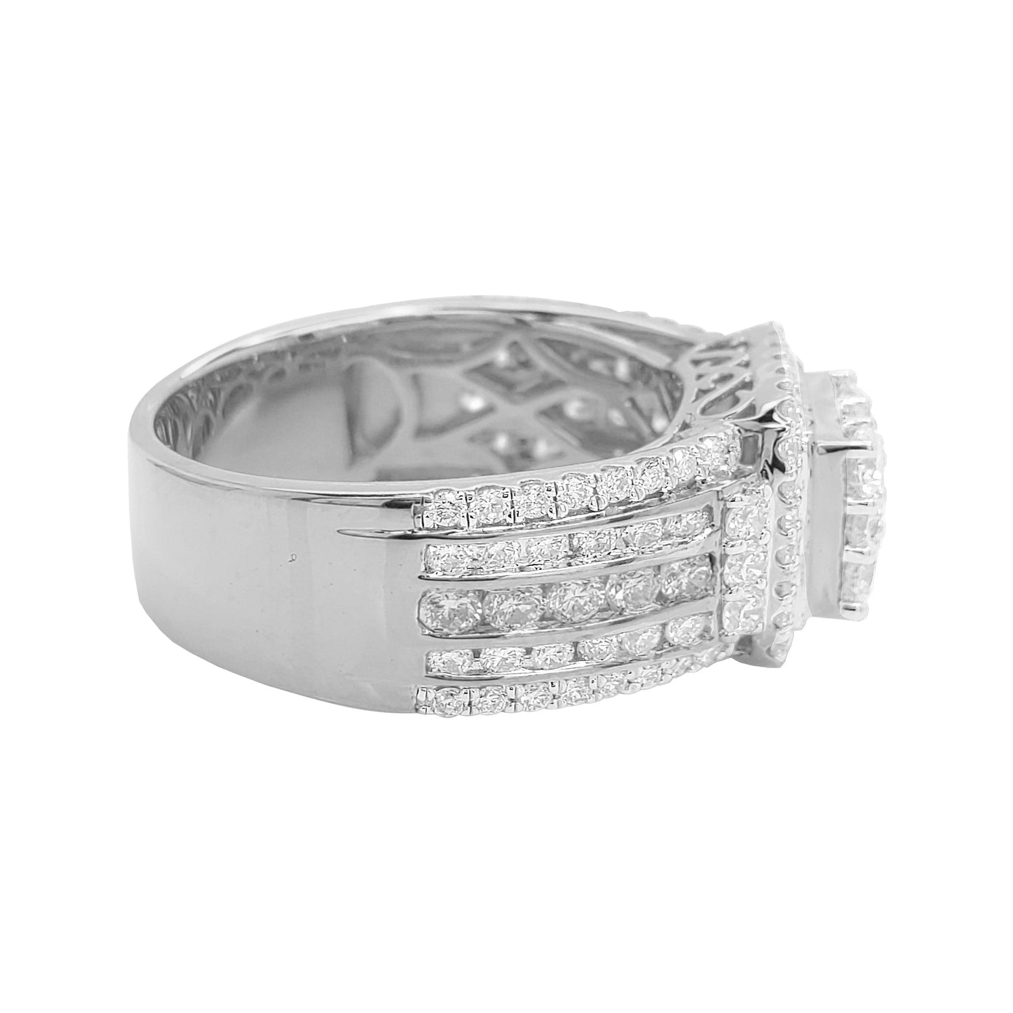 2 1/3CTW Cluster Princess Engagement Ring with Round Real Moissanite in 14K Gold Plated Silver