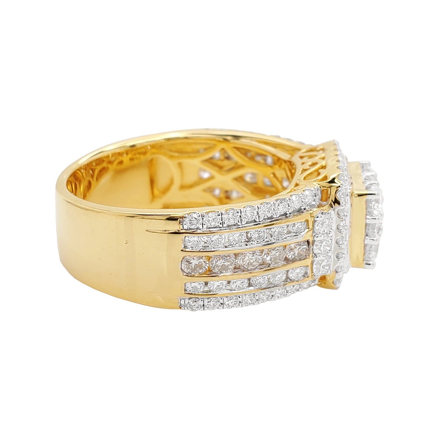 2 1/3CTW Cluster Princess Engagement Ring with Round Real Moissanite in 14K Gold Plated Silver