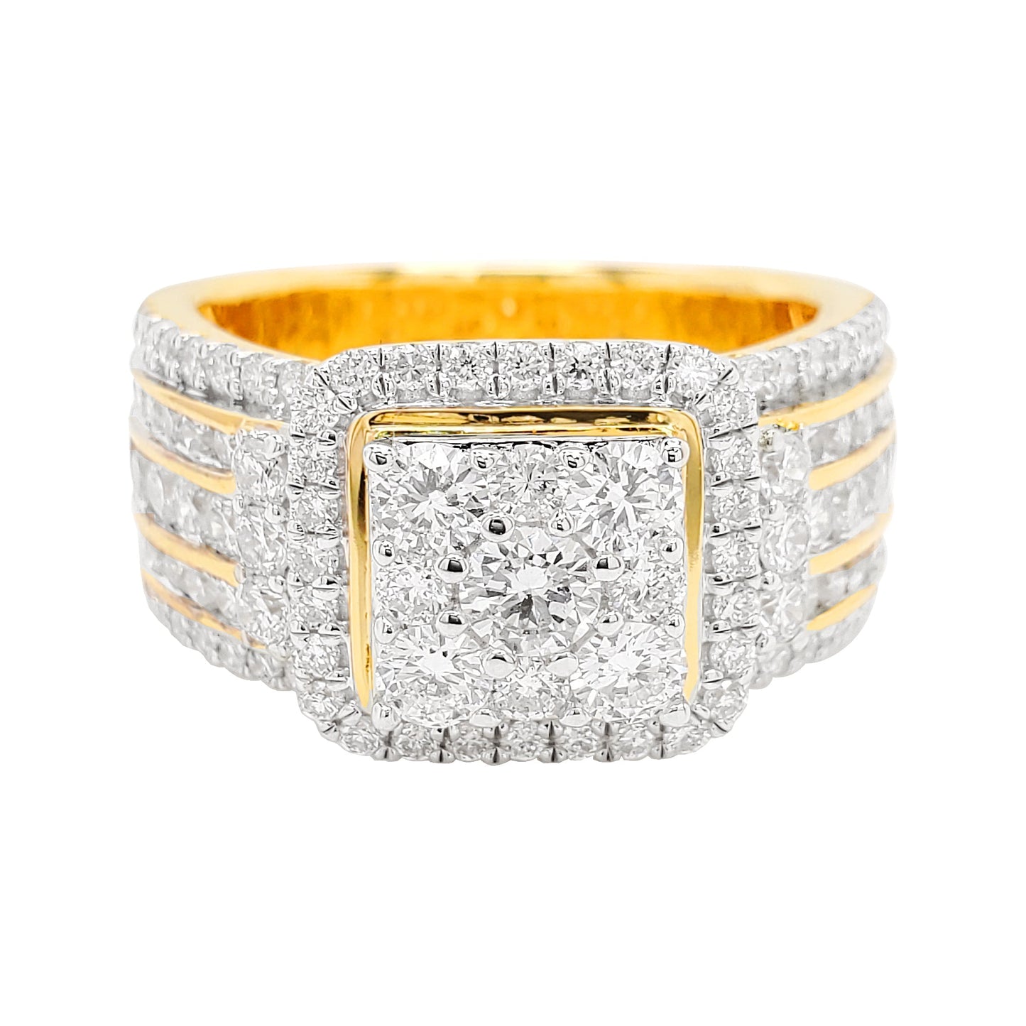 2 1/3CTW Cluster Princess Engagement Ring with Round Real Moissanite in 14K Gold Plated Silver