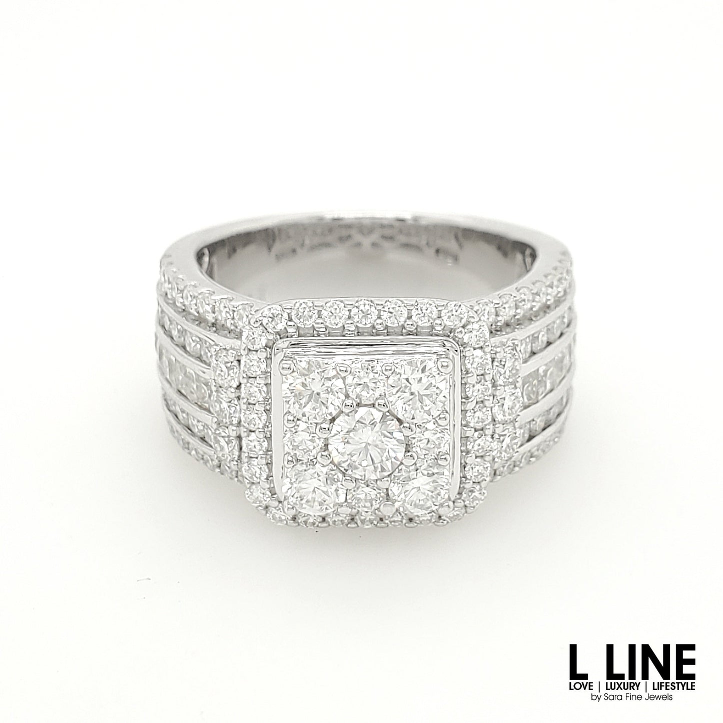 2 1/3CTW Cluster Princess Engagement Ring with Round Real Moissanite in 14K Gold Plated Silver
