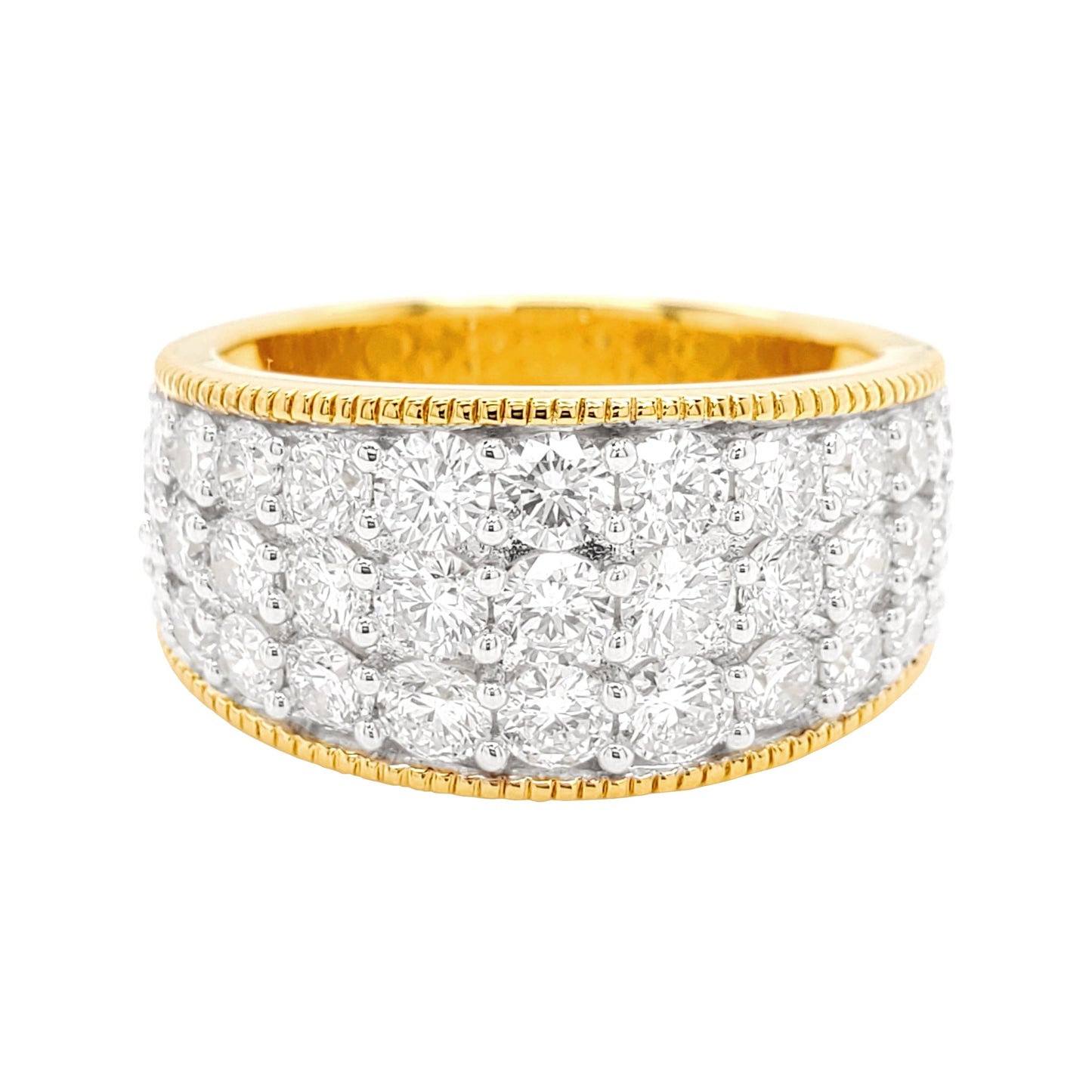 2CTW 3 Row Diamond Cluster Wedding Band with Real Moissanite in 14K Gold Plated Silver