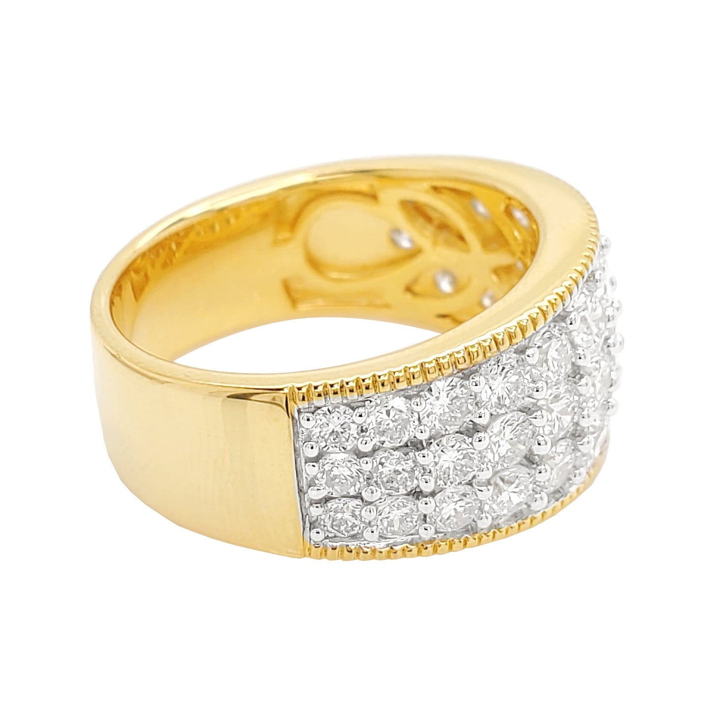 2CTW 3 Row Diamond Cluster Wedding Band with Real Moissanite in 14K Gold Plated Silver