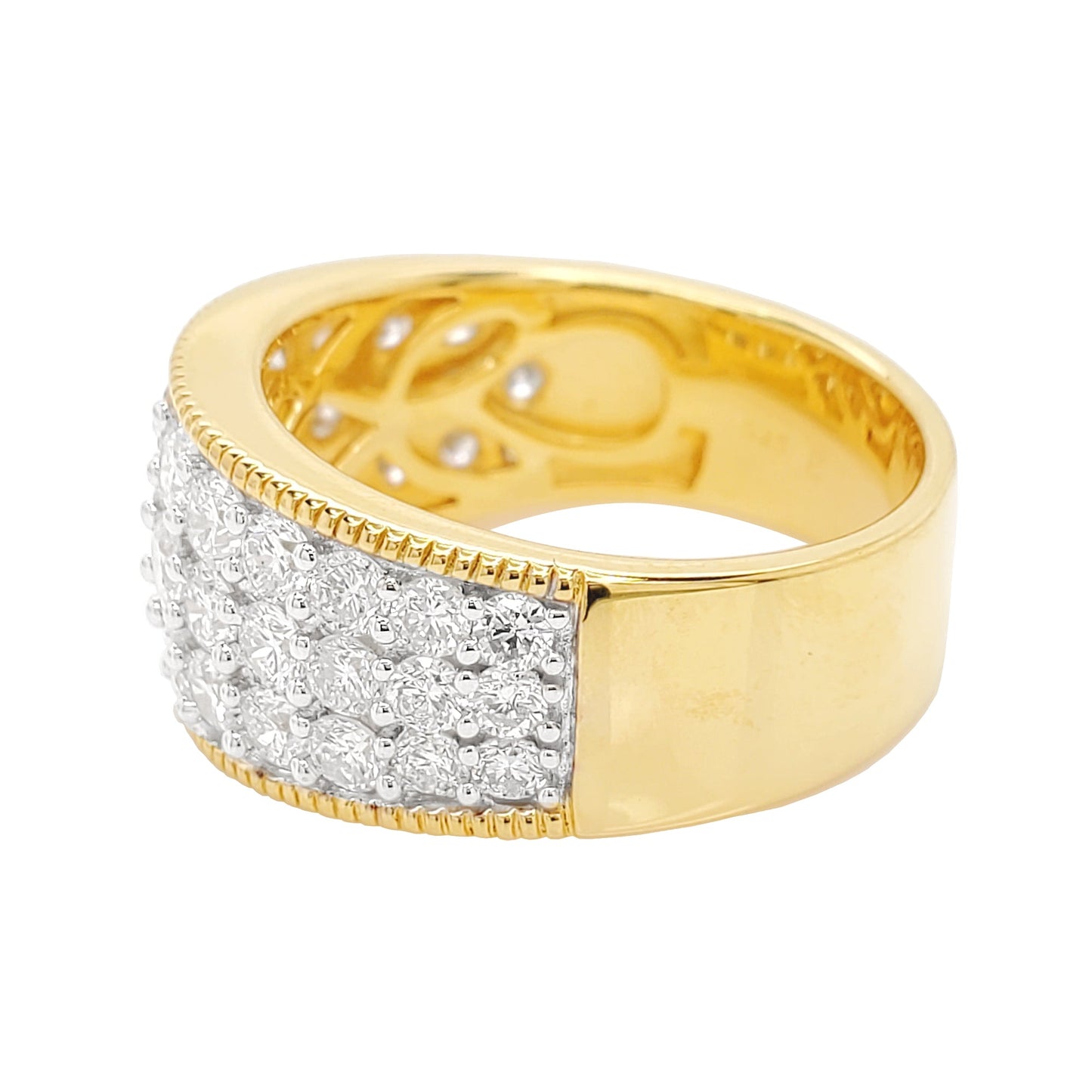 2CTW 3 Row Diamond Cluster Wedding Band with Real Moissanite in 14K Gold Plated Silver