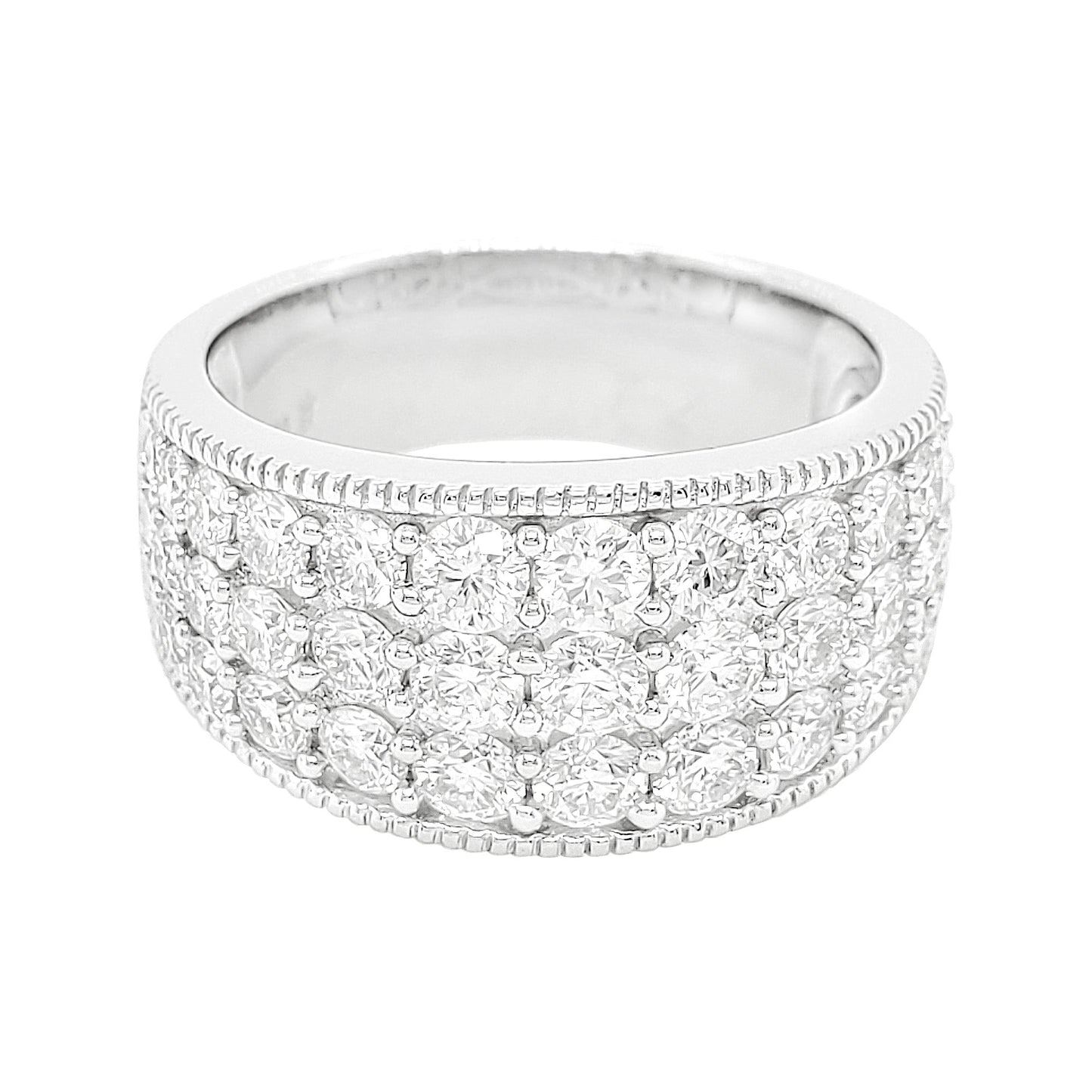 2CTW 3 Row Diamond Cluster Wedding Band with Real Moissanite in 14K Gold Plated Silver