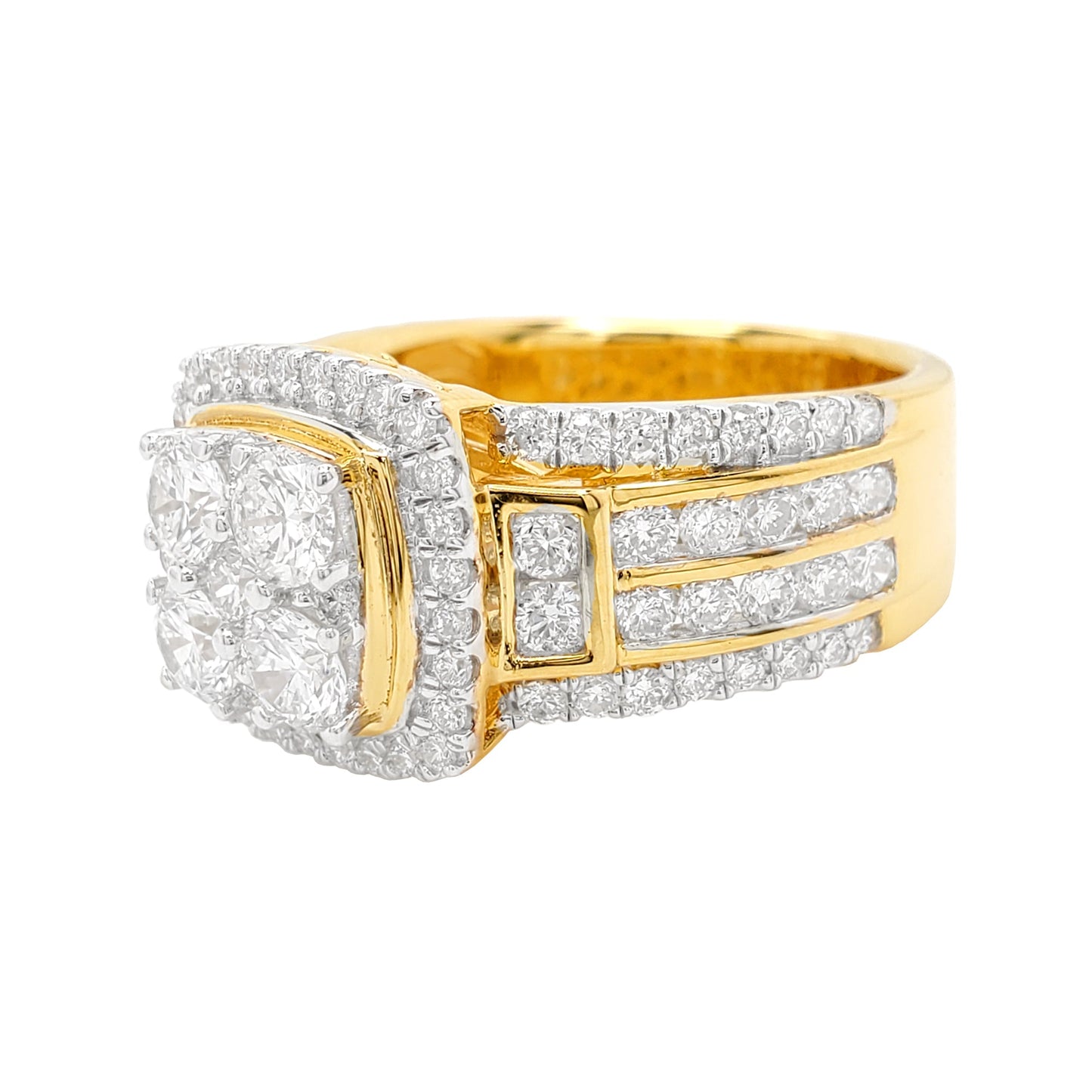 2 1/5CTW Cushion Cluster Ring With Real Moissanite in 14K Gold Plated Silver