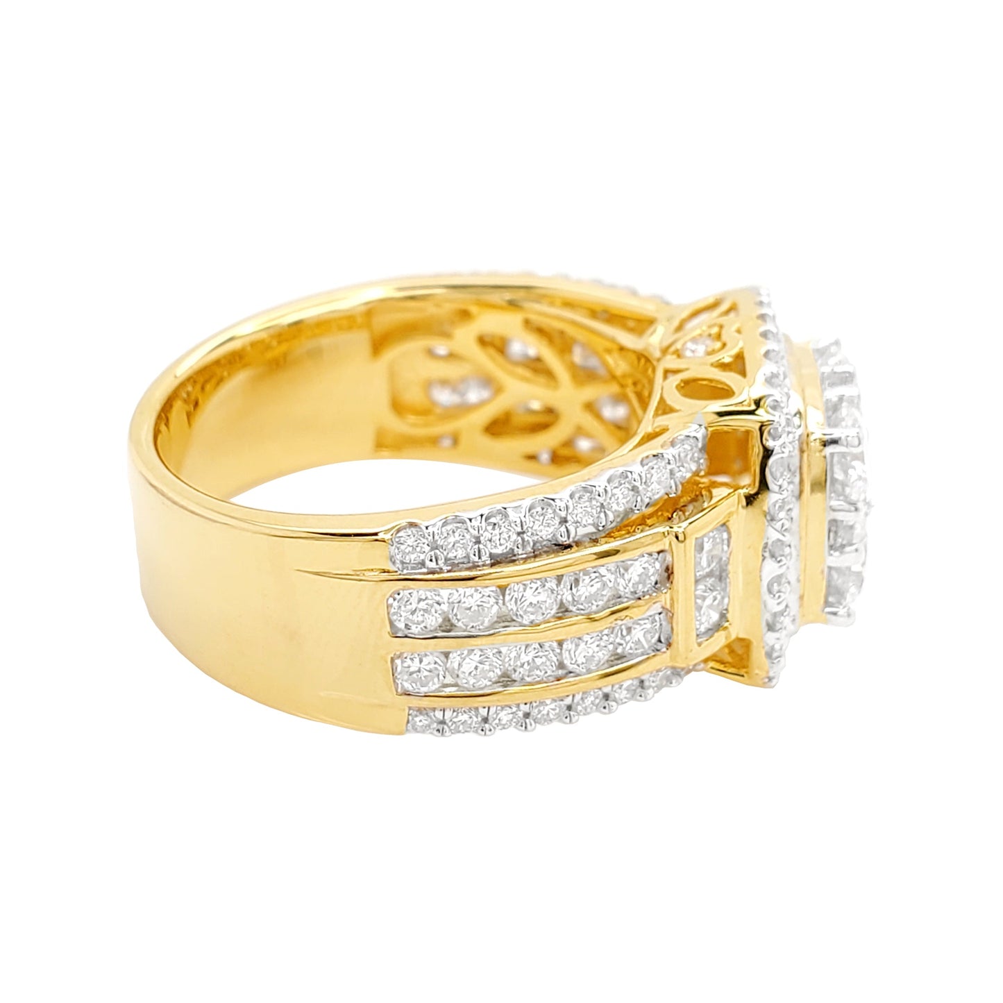 2 1/5CTW Cushion Cluster Ring With Real Moissanite in 14K Gold Plated Silver