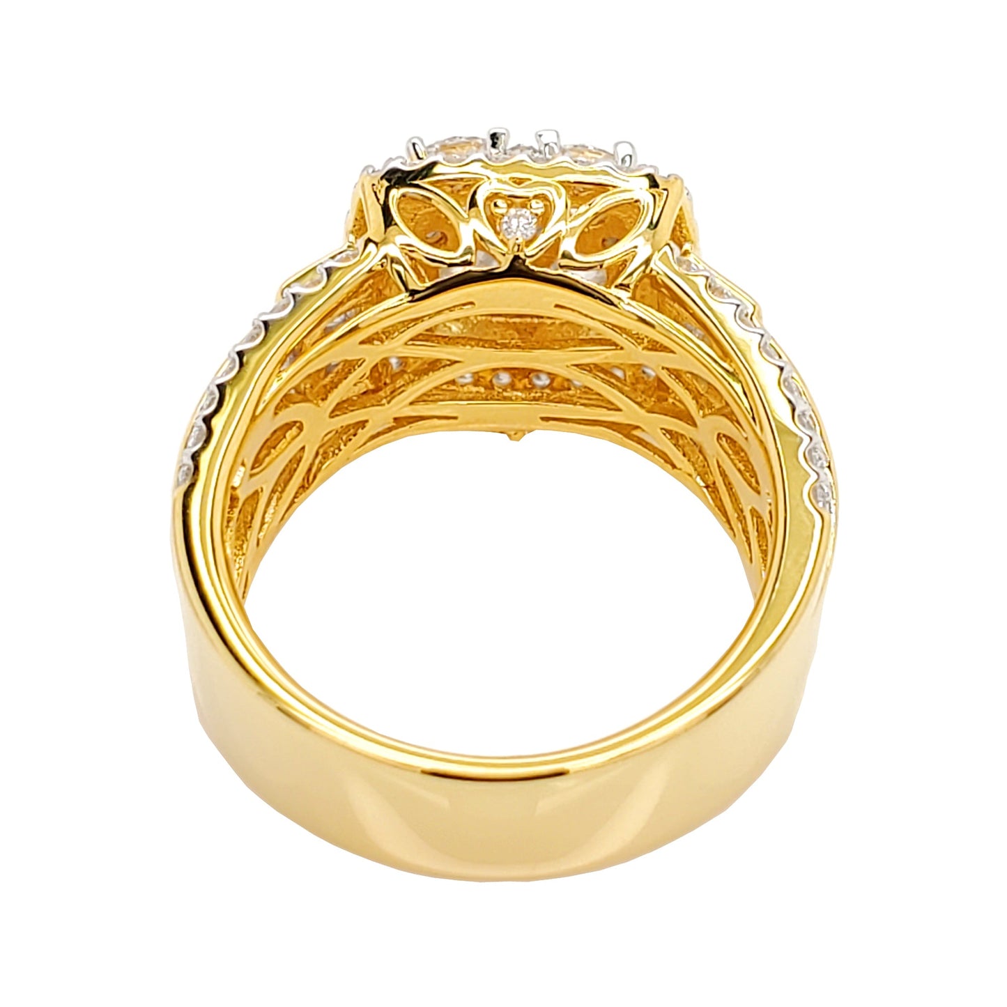 2 1/5CTW Cushion Cluster Ring With Real Moissanite in 14K Gold Plated Silver