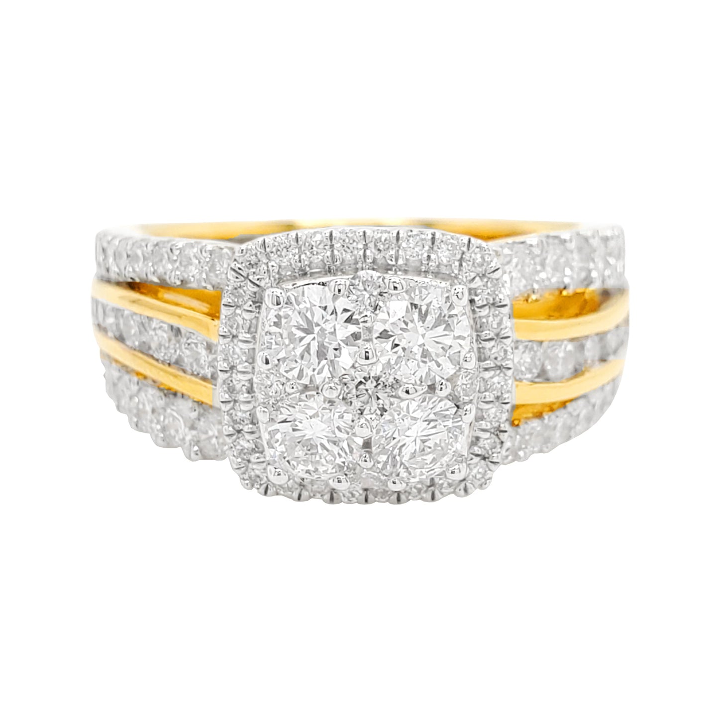 1 2/3CTW Cushion Cluster Ring with Real Moissanite in 14K Gold Plated Silver