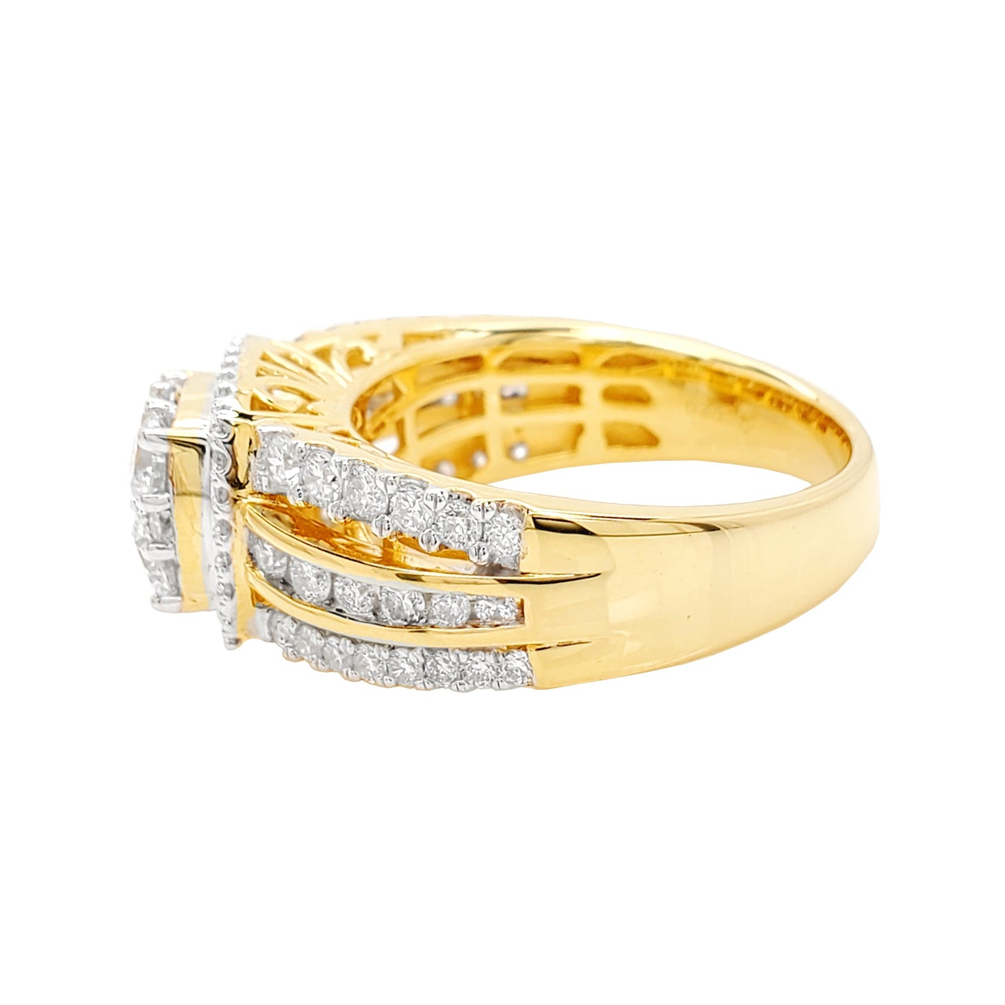1 2/3CTW Cushion Cluster Ring with Real Moissanite in 14K Gold Plated Silver