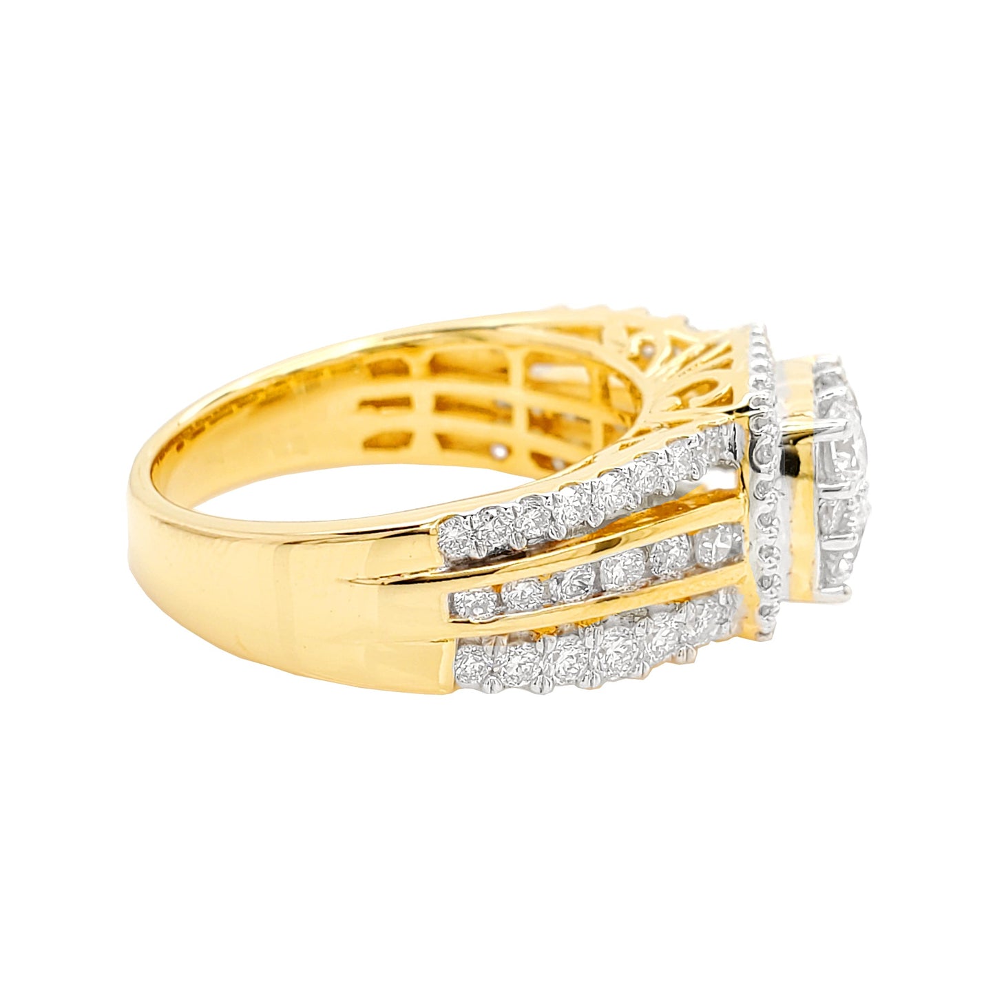 1 2/3CTW Cushion Cluster Ring with Real Moissanite in 14K Gold Plated Silver