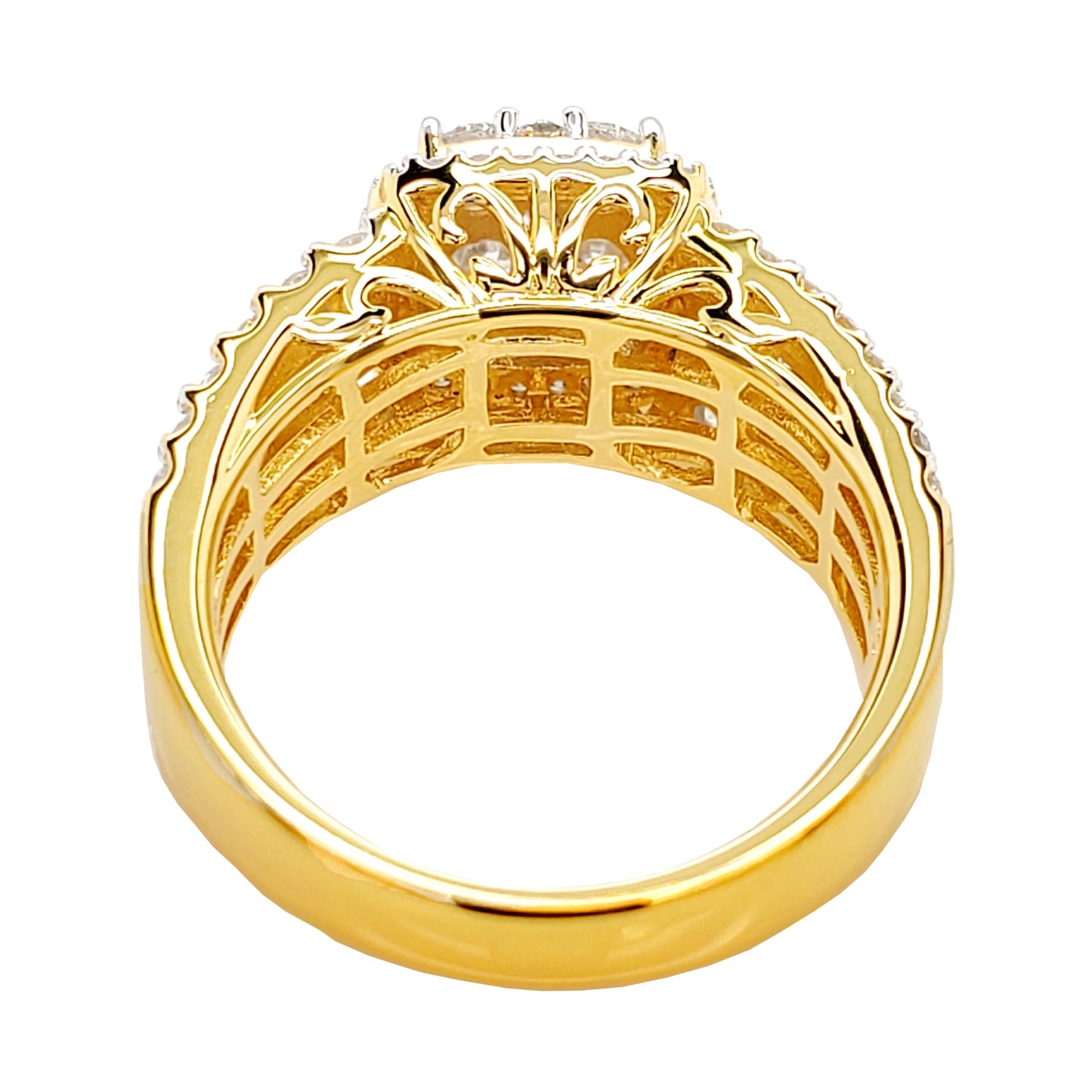 1 2/3CTW Cushion Cluster Ring with Real Moissanite in 14K Gold Plated Silver