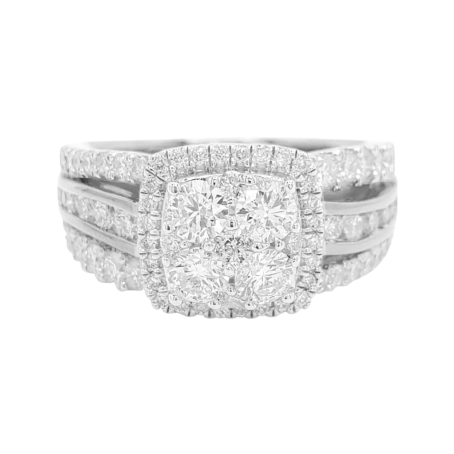 1 2/3CTW Cushion Cluster Ring with Real Moissanite in 14K Gold Plated Silver