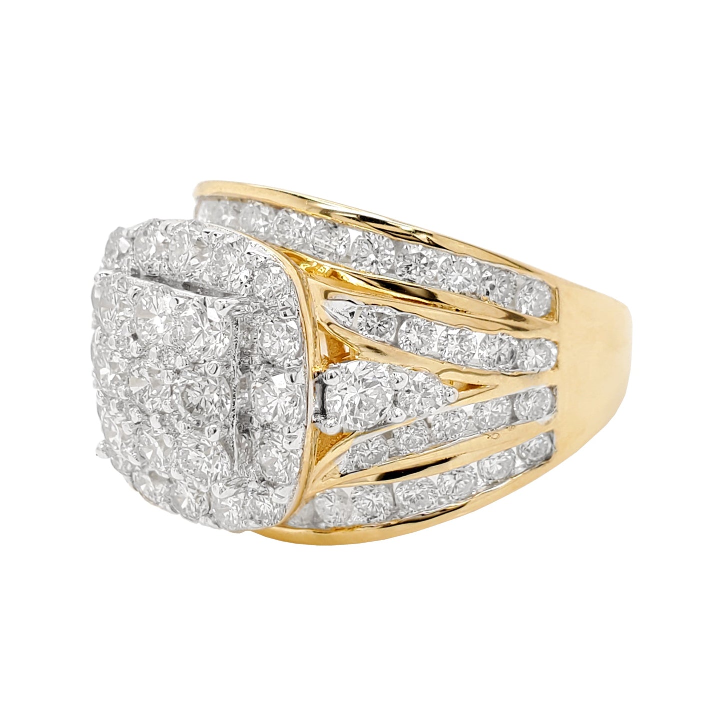 3 1/4CTW Cluster Ring with Real Moissanite in 14K Gold Plated 925 Silver