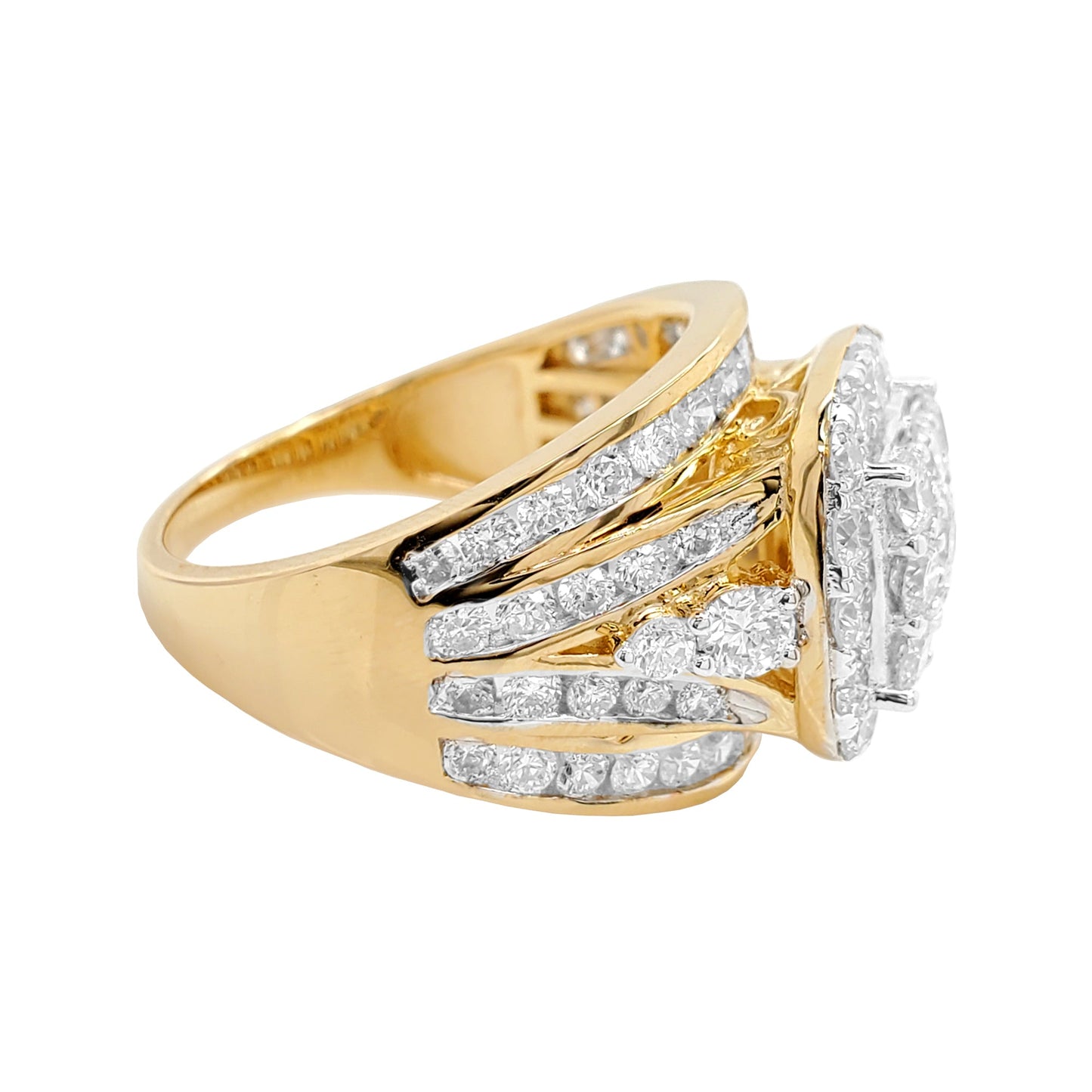 3 1/4CTW Cluster Ring with Real Moissanite in 14K Gold Plated 925 Silver