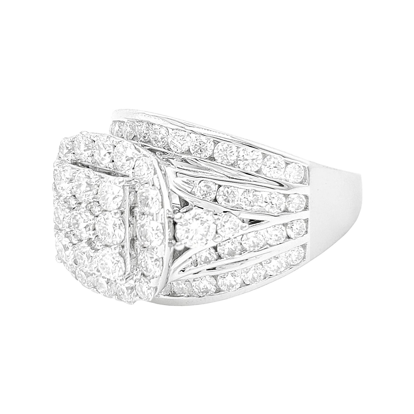 3 1/4CTW Cluster Ring with Real Moissanite in 14K Gold Plated 925 Silver