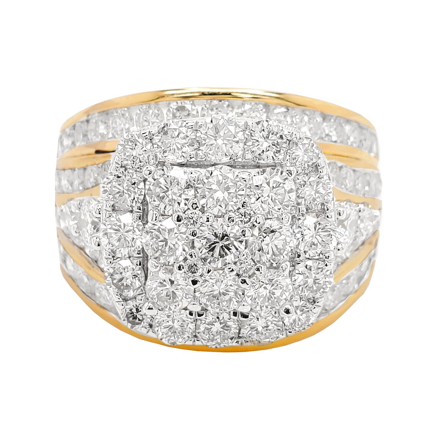 3 1/4CTW Cluster Ring with Real Moissanite in 14K Gold Plated 925 Silver