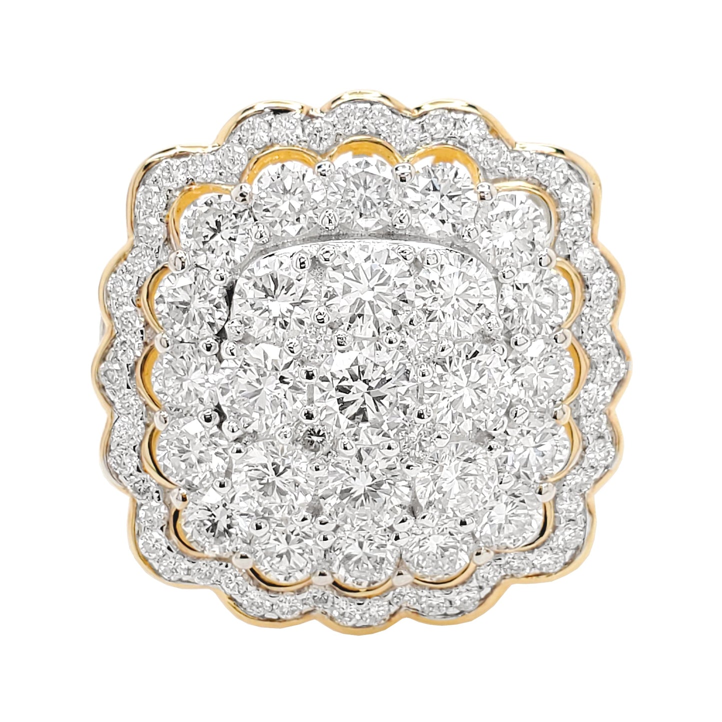3CTW Flower Cluster Engagement Ring with Real Moissanite in 14K Gold Plated Silver