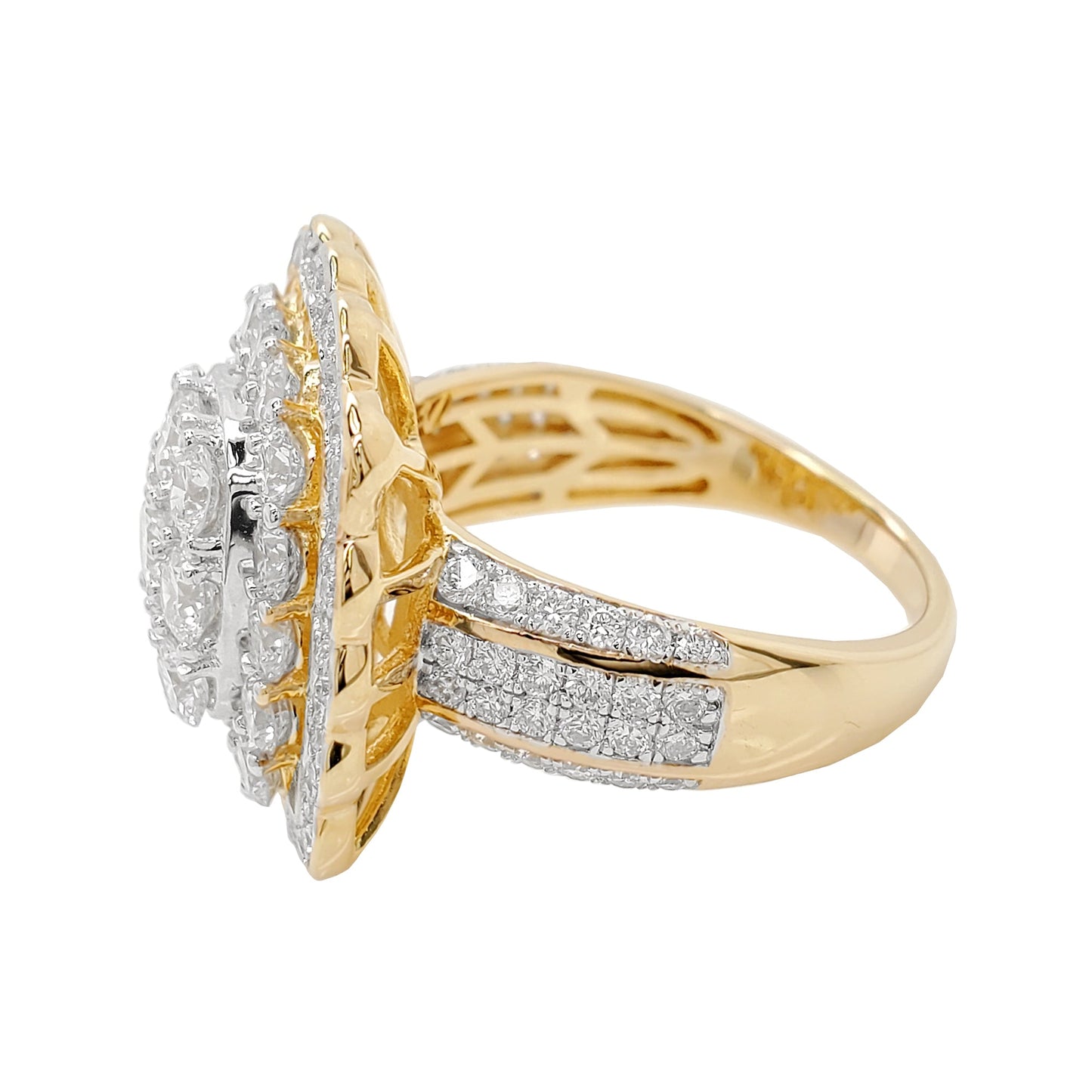 3CTW Flower Cluster Engagement Ring with Real Moissanite in 14K Gold Plated Silver