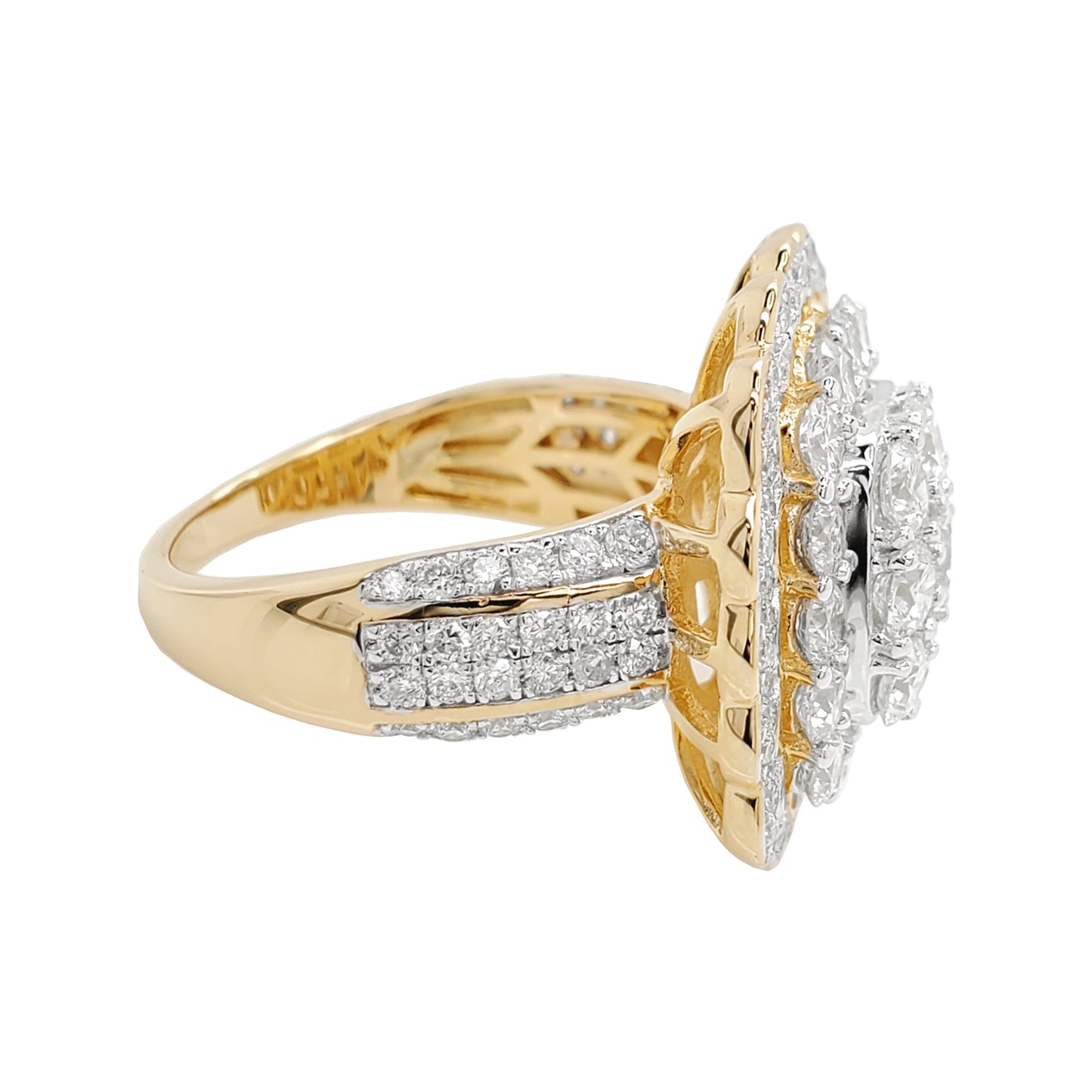 3CTW Flower Cluster Engagement Ring with Real Moissanite in 14K Gold Plated Silver