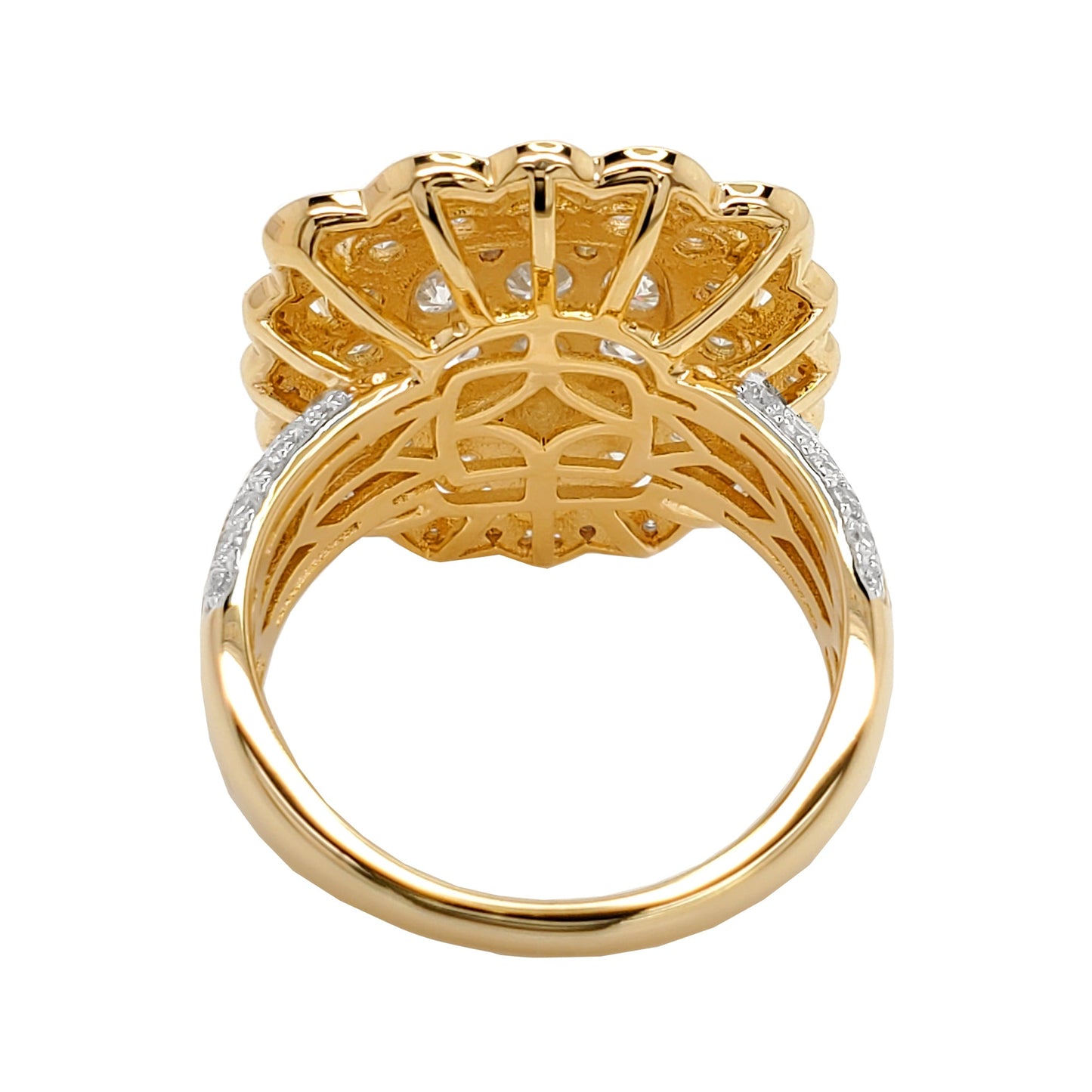 3CTW Flower Cluster Engagement Ring with Real Moissanite in 14K Gold Plated Silver