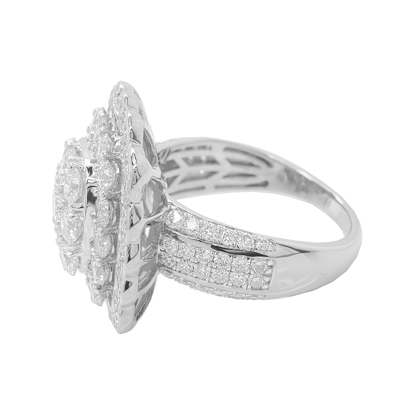 3CTW Flower Cluster Engagement Ring with Real Moissanite in 14K Gold Plated Silver