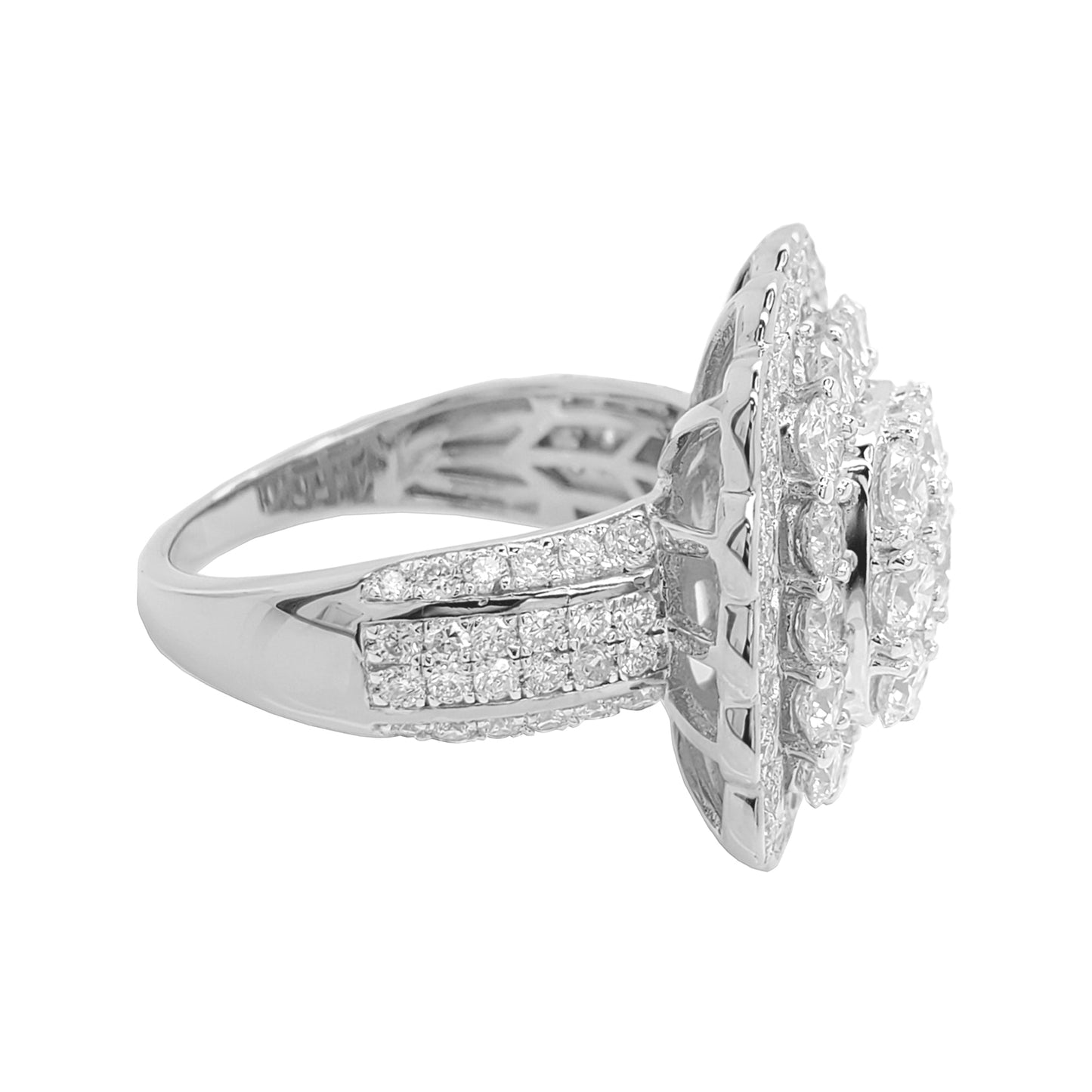 3CTW Flower Cluster Engagement Ring with Real Moissanite in 14K Gold Plated Silver
