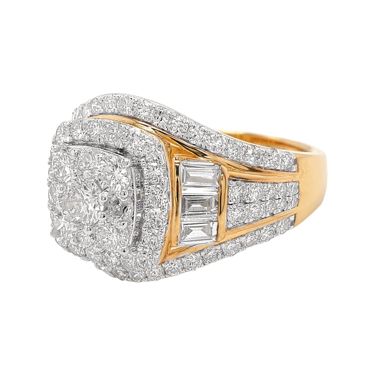 2CTW Cushion Cluster Engagement Ring With Real Moissanite in 14K Gold Plated 925 Silver