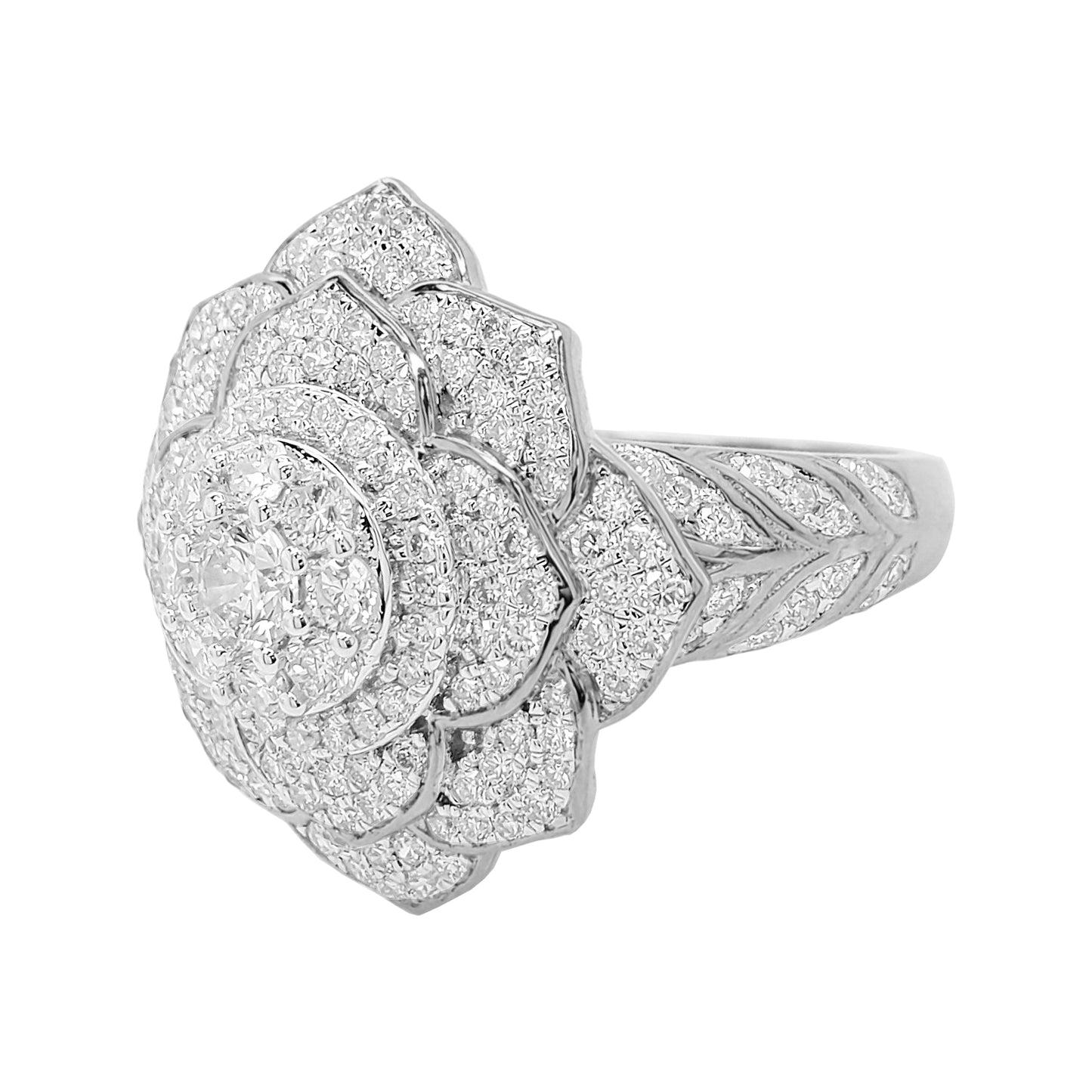 1 1/2CTW Flower Cluster Engagement Ring with Real Moissanite in 14K Gold Plated Silver