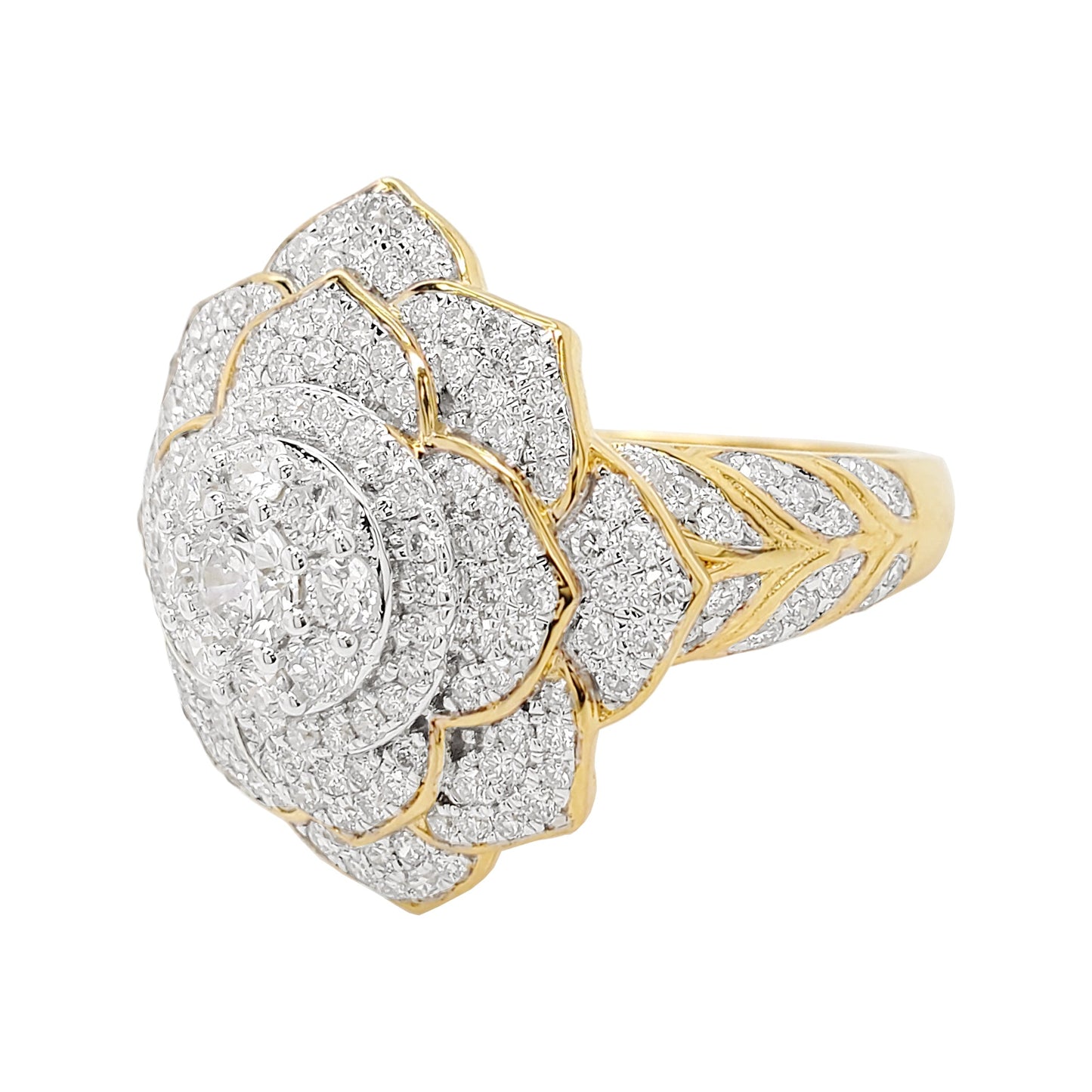1 1/2CTW Flower Cluster Engagement Ring with Real Moissanite in 14K Gold Plated Silver