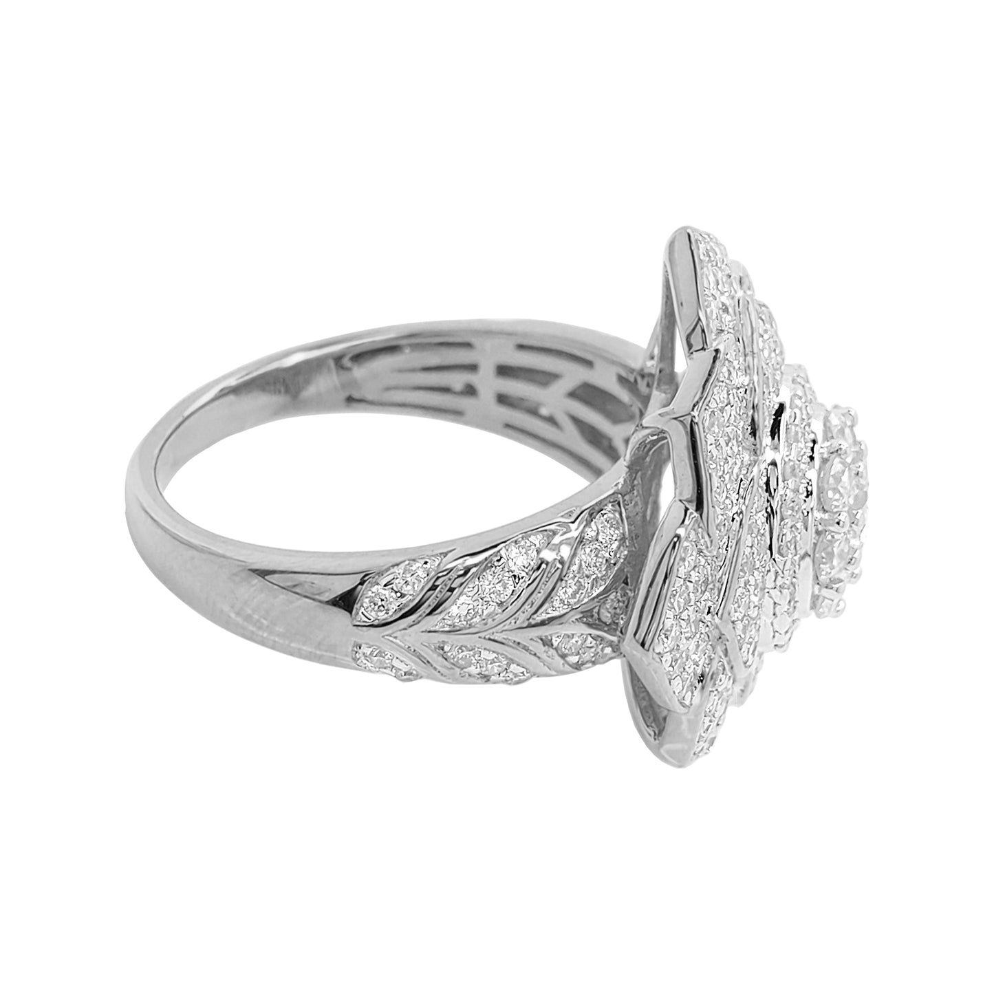 1 1/2CTW Flower Cluster Engagement Ring with Real Moissanite in 14K Gold Plated Silver