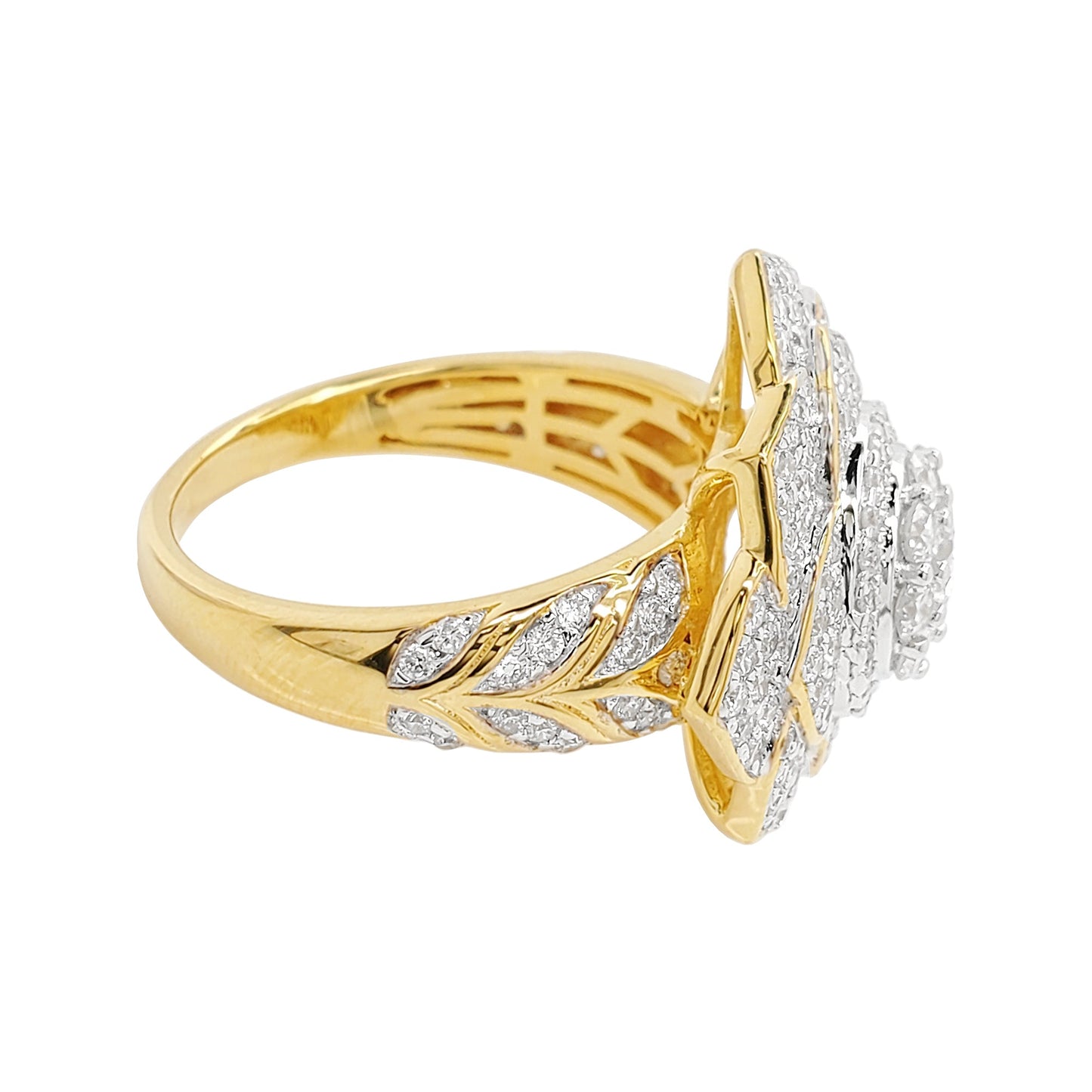 1 1/2CTW Flower Cluster Engagement Ring with Real Moissanite in 14K Gold Plated Silver