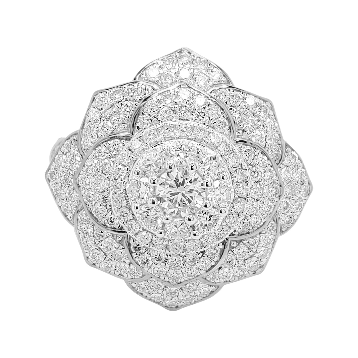 1 1/2CTW Flower Cluster Engagement Ring with Real Moissanite in 14K Gold Plated Silver
