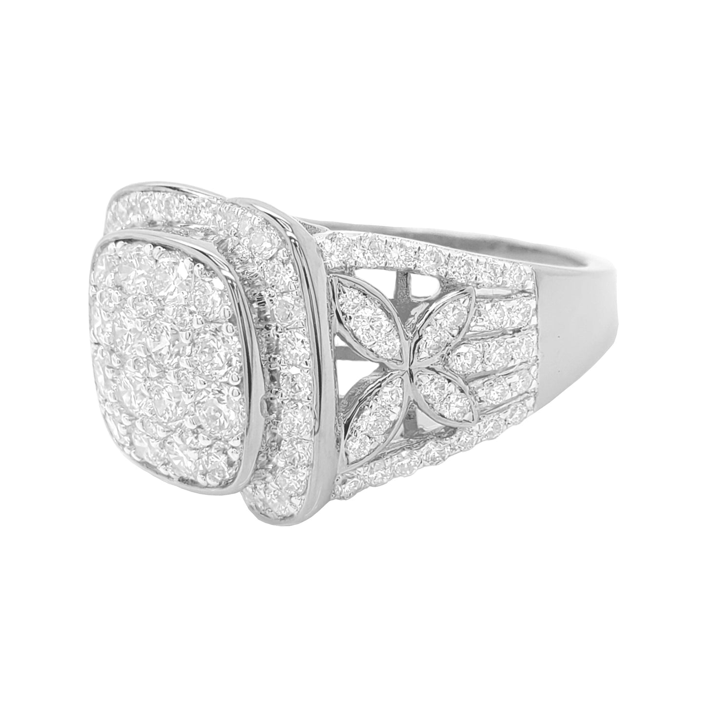 2CTW Cushion Cluster Ring with F/VVS Real Moissanite in 14K Gold Plated Silver
