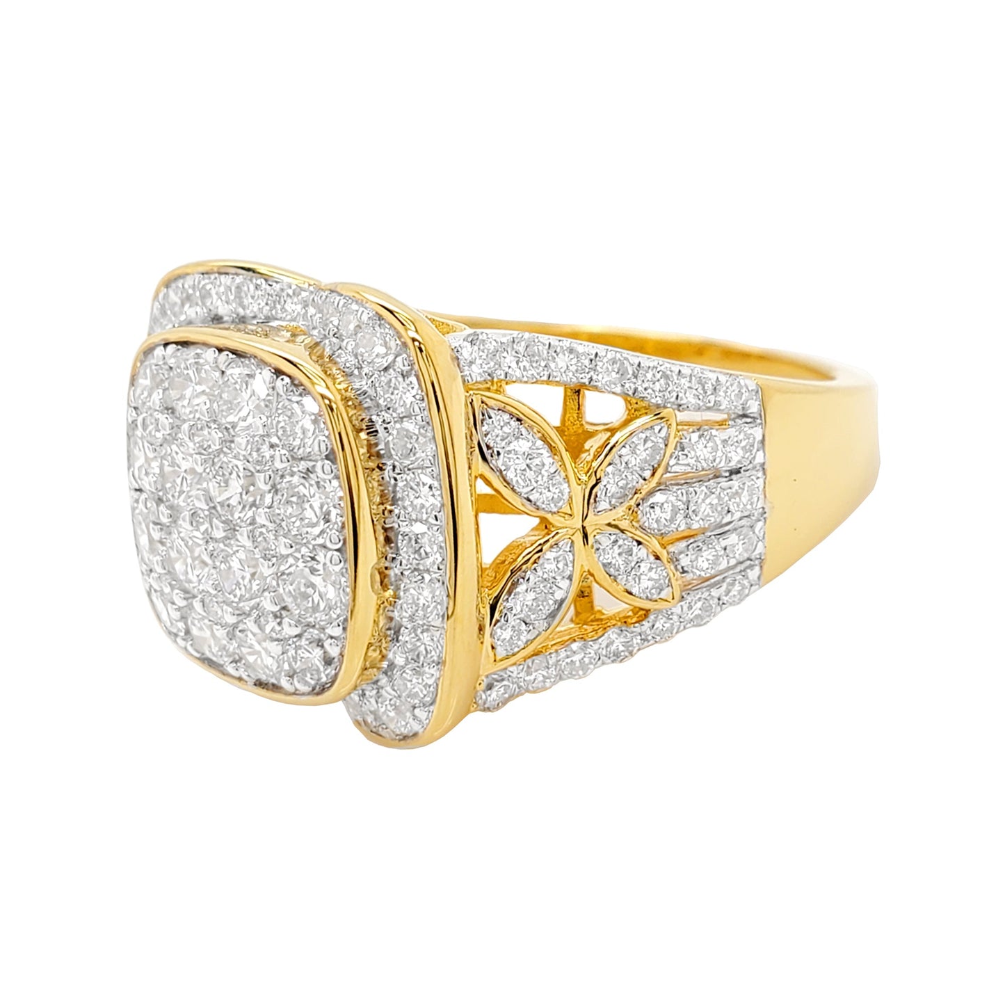 2CTW Cushion Cluster Ring with F/VVS Real Moissanite in 14K Gold Plated Silver