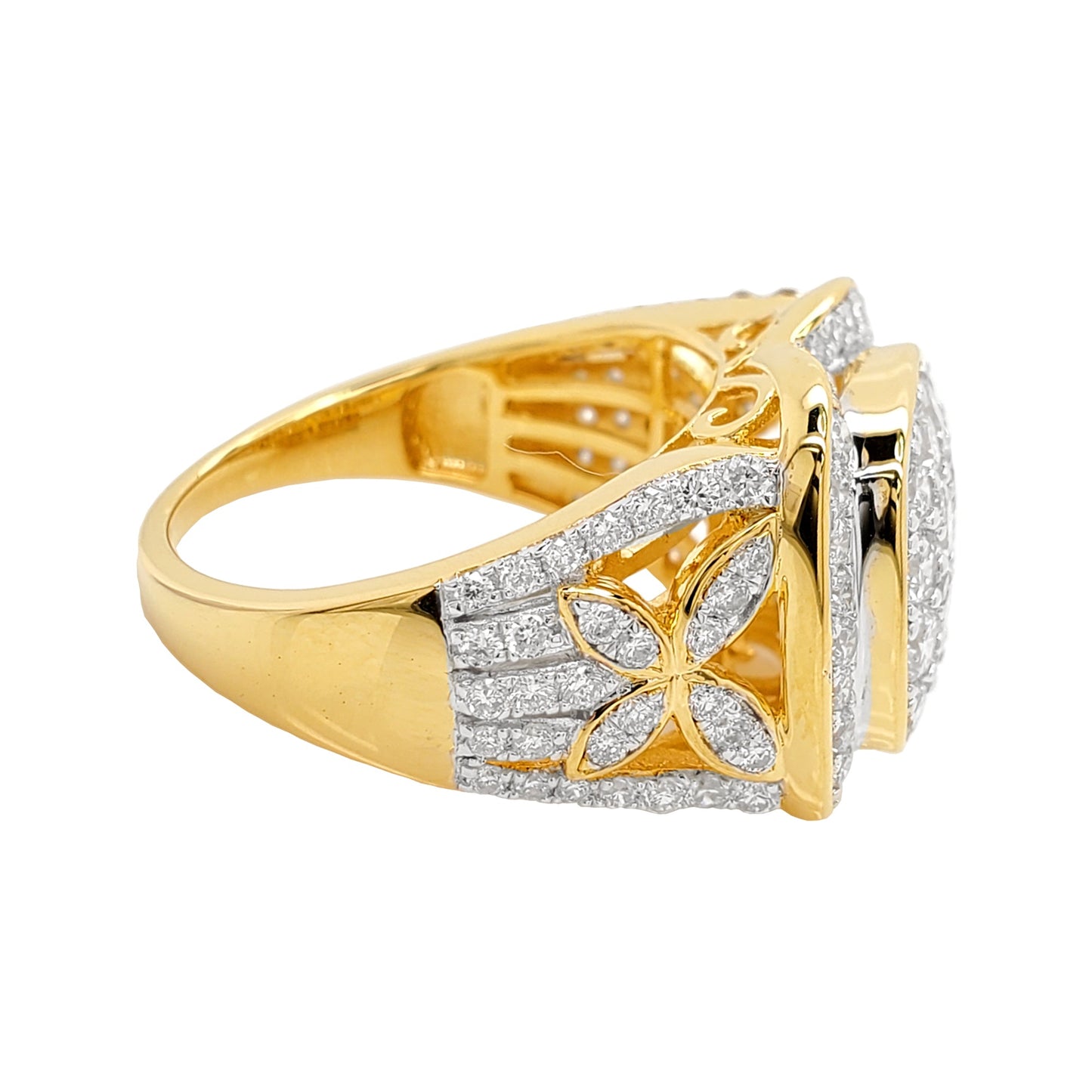 2CTW Cushion Cluster Ring with F/VVS Real Moissanite in 14K Gold Plated Silver