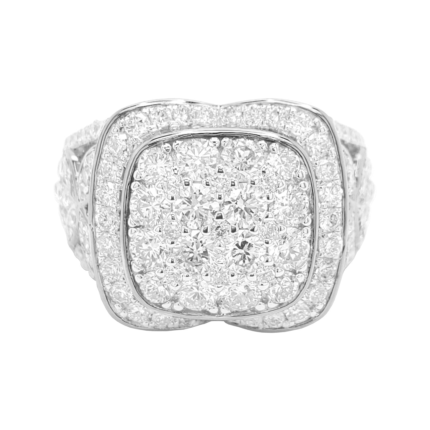 2CTW Cushion Cluster Ring with F/VVS Real Moissanite in 14K Gold Plated Silver