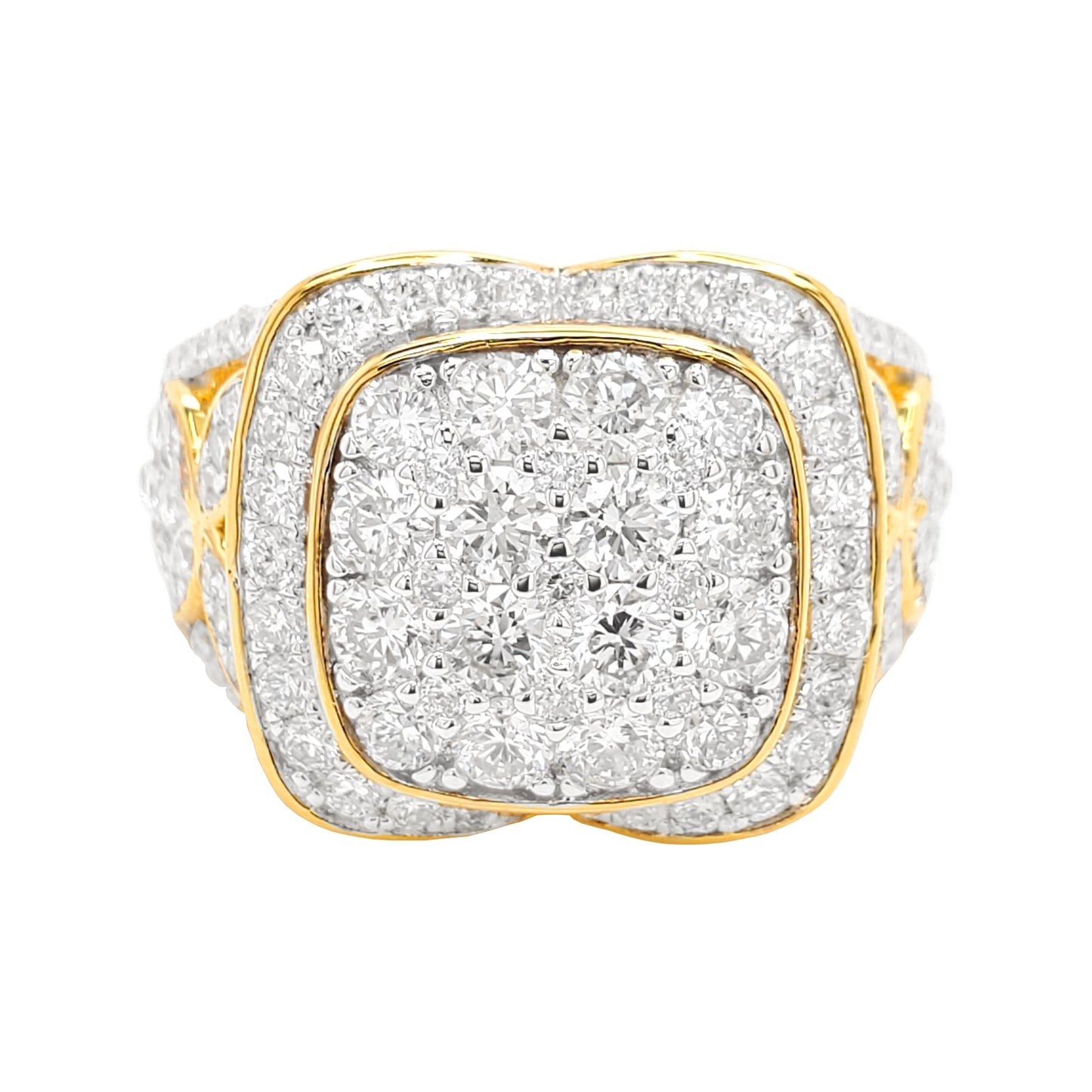 2CTW Cushion Cluster Ring with F/VVS Real Moissanite in 14K Gold Plated Silver
