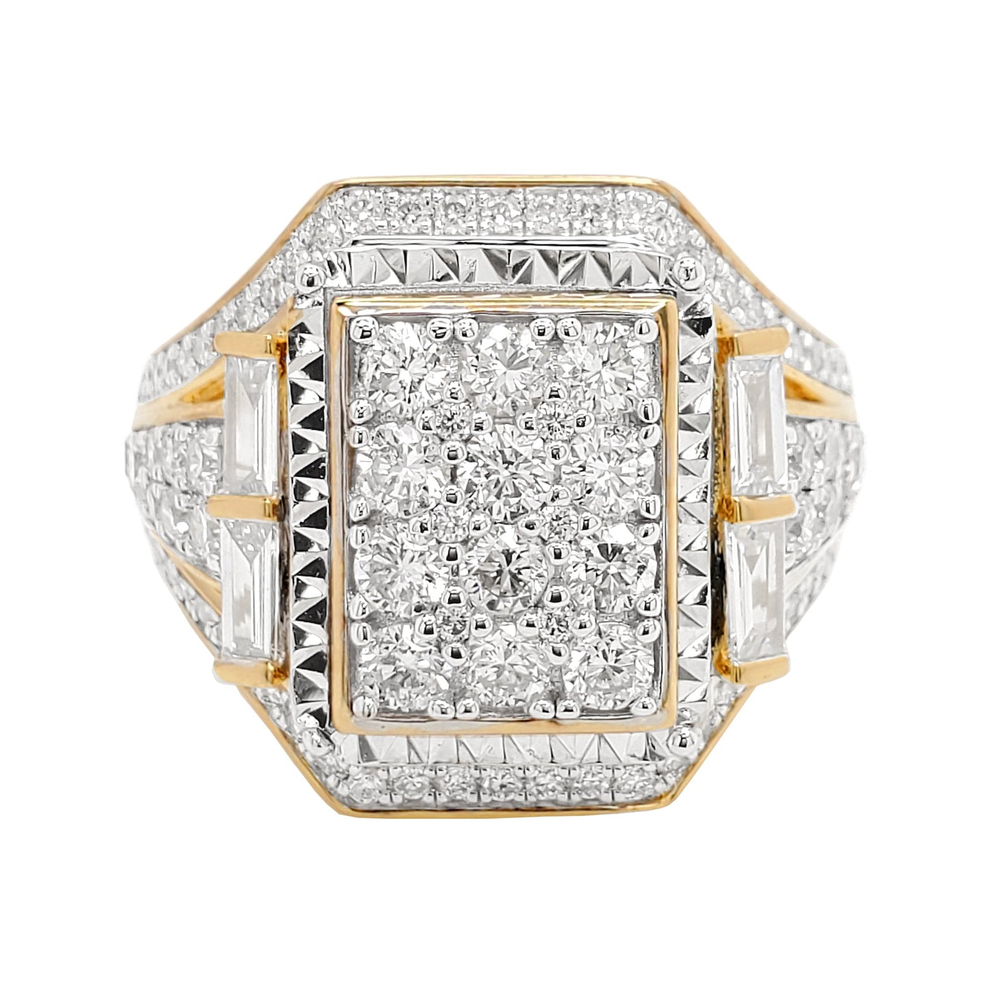 1 3/4CTW Cluster Emerald Cut Engagement Ring with Real Moissanite in 14K Gold Plated Silver