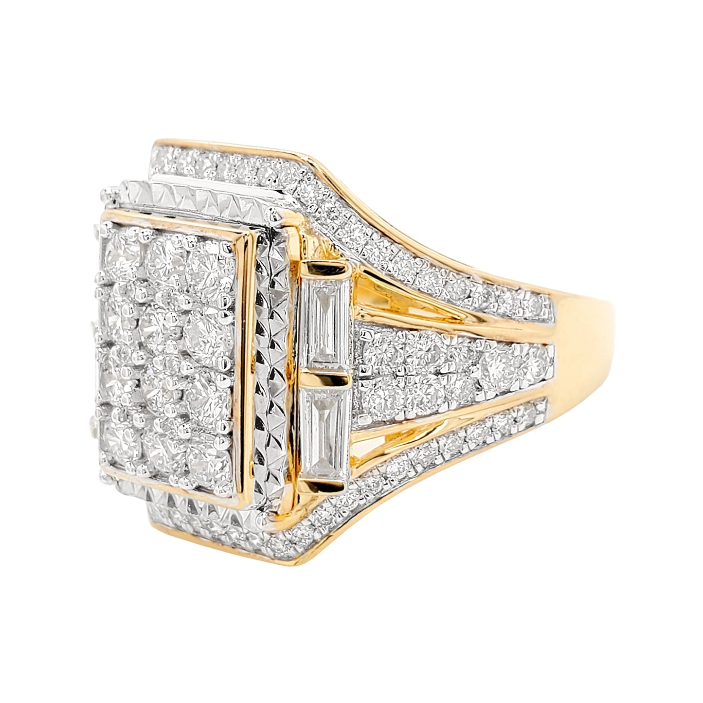 1 3/4CTW Cluster Emerald Cut Engagement Ring with Real Moissanite in 14K Gold Plated Silver