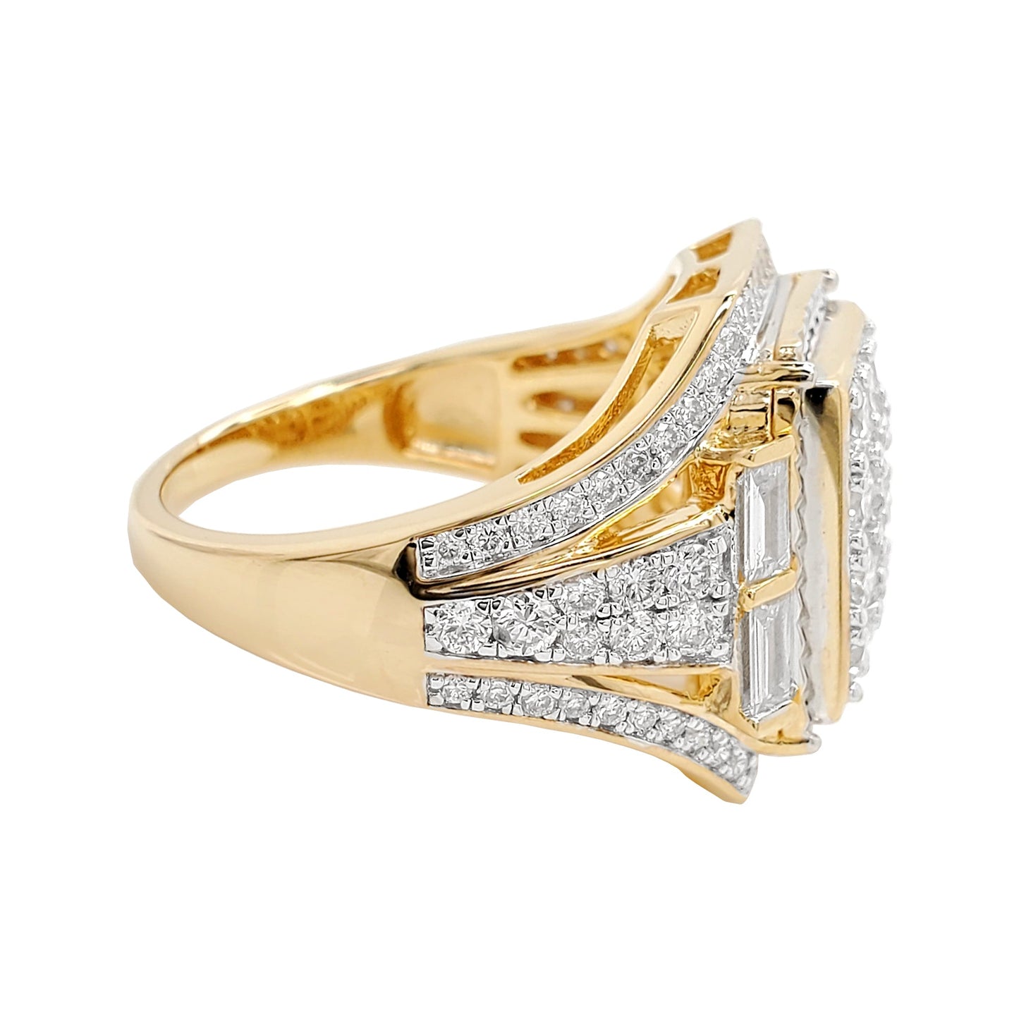 1 3/4CTW Cluster Emerald Cut Engagement Ring with Real Moissanite in 14K Gold Plated Silver