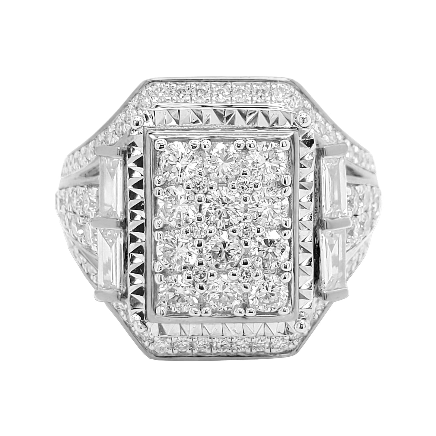 1 3/4CTW Cluster Emerald Cut Engagement Ring with Real Moissanite in 14K Gold Plated Silver