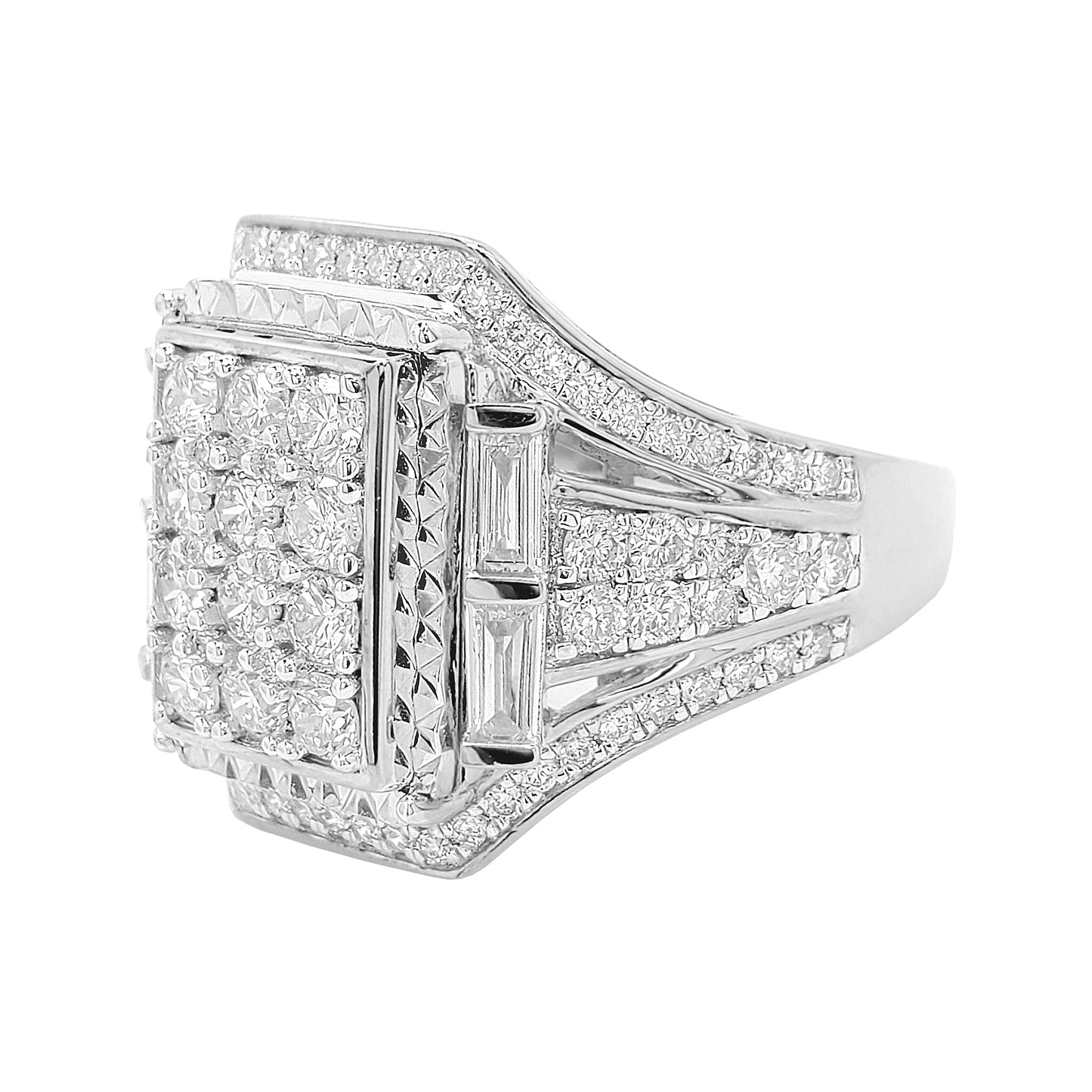 1 3/4CTW Cluster Emerald Cut Engagement Ring with Real Moissanite in 14K Gold Plated Silver