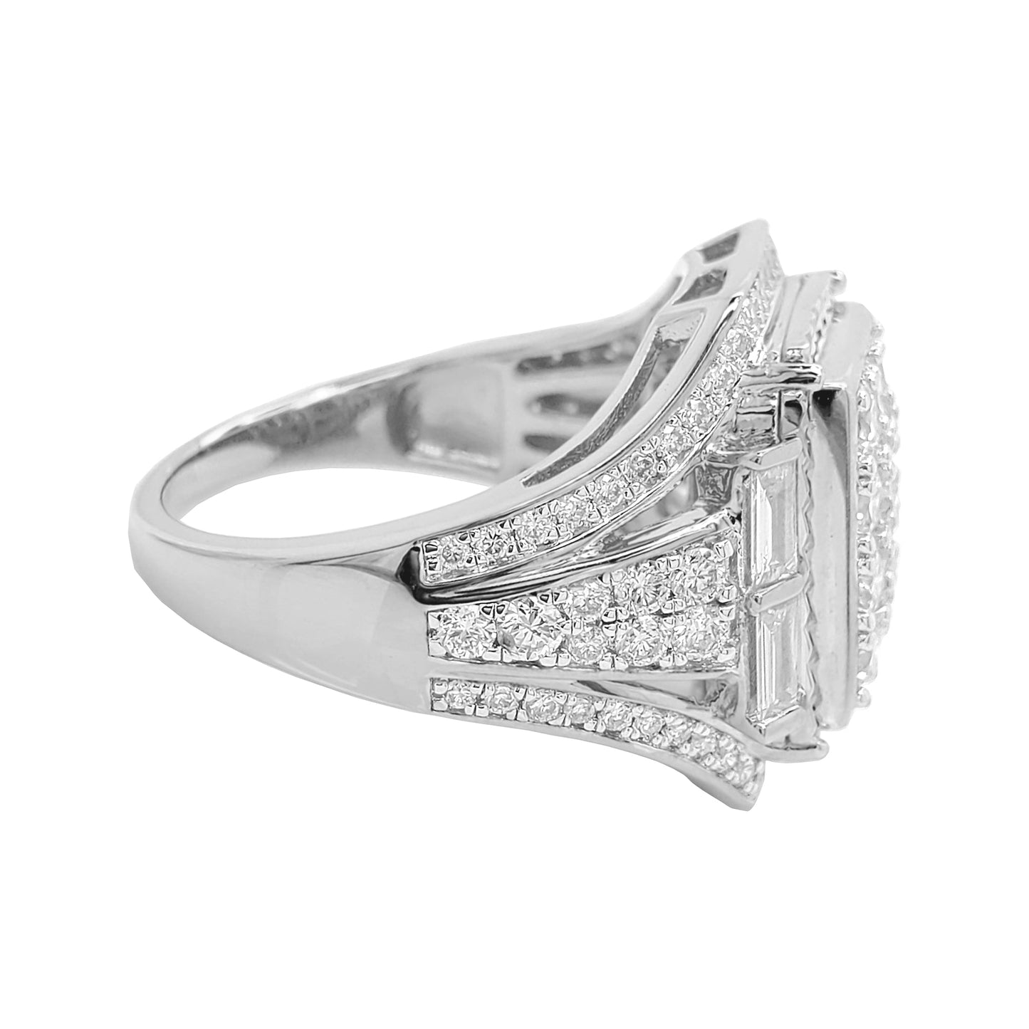 1 3/4CTW Cluster Emerald Cut Engagement Ring with Real Moissanite in 14K Gold Plated Silver