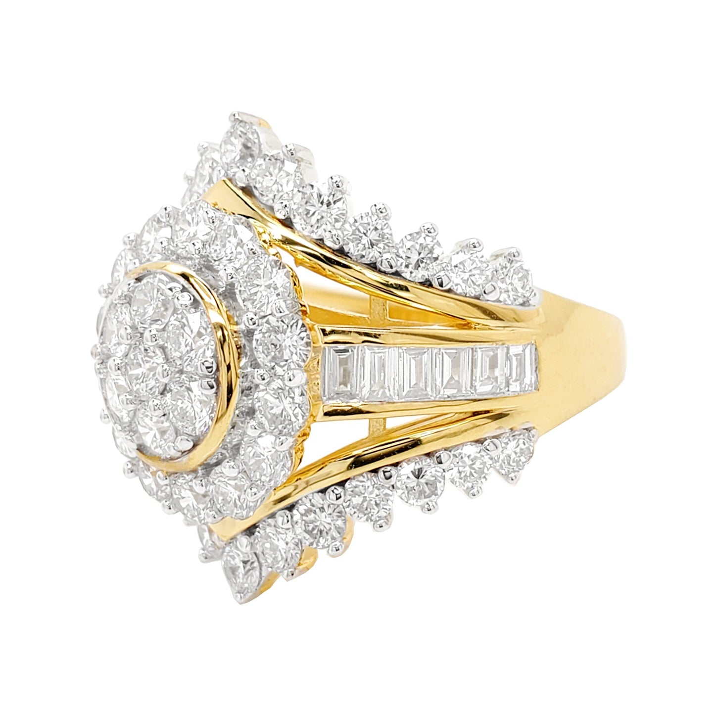 3CTW Bridal Ring | Round & Baguette Moissanite Engagement Ring | 14K Gold Plated Silver Wedding Band |Vintage Promise Ring |Anniversary Gift