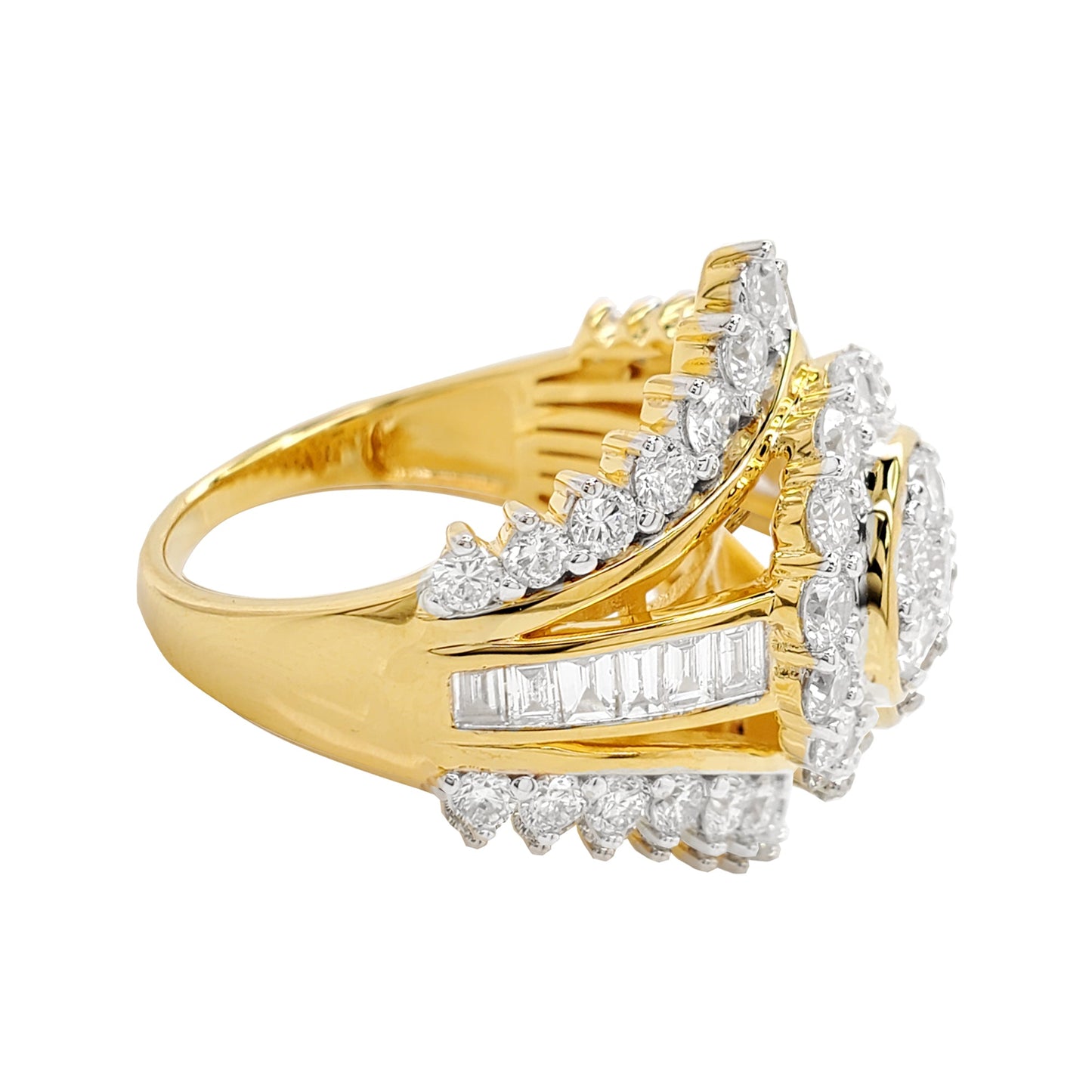 3CTW Bridal Ring | Round & Baguette Moissanite Engagement Ring | 14K Gold Plated Silver Wedding Band |Vintage Promise Ring |Anniversary Gift