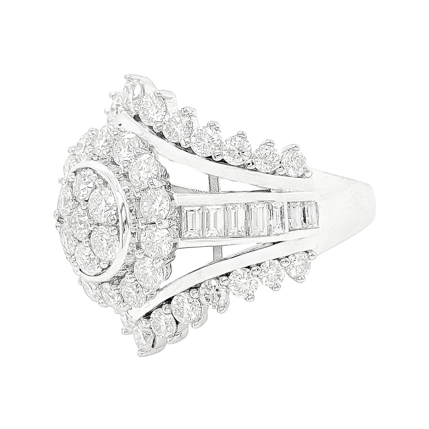 3CTW Bridal Ring | Round & Baguette Moissanite Engagement Ring | 14K Gold Plated Silver Wedding Band |Vintage Promise Ring |Anniversary Gift