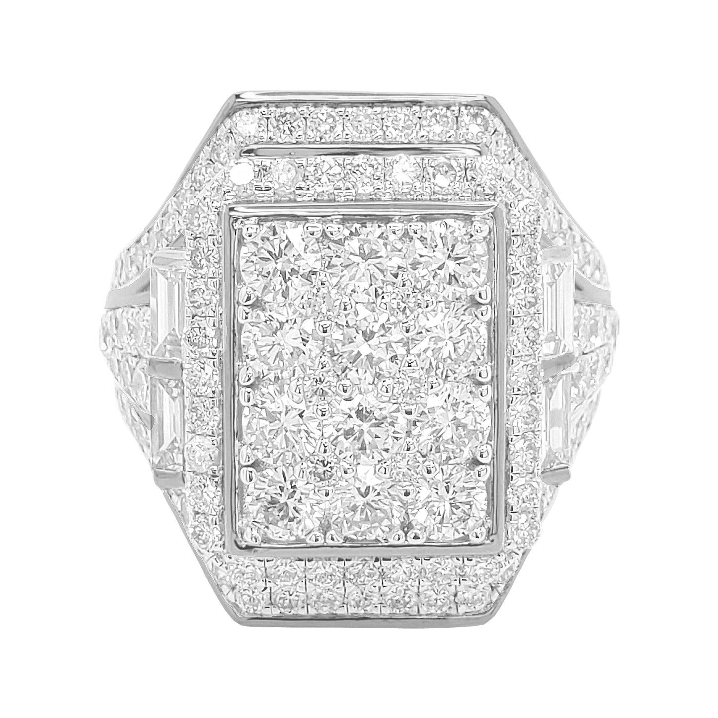 3CTW Cluster Emerald Cut Engagement Ring with Real Moissanite in 14K Gold Plated Silver