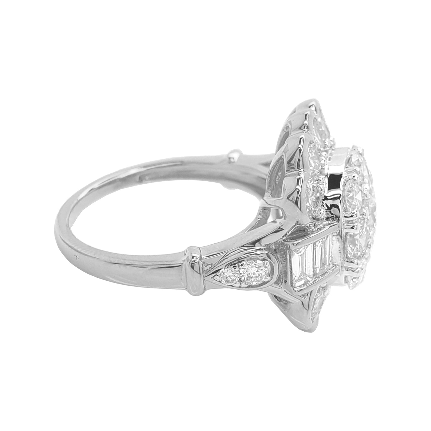 2 9/10CTW Pear Shape Cluster Engagement Ring with F/VVS Real Moissanite in 925 Sterling Silver