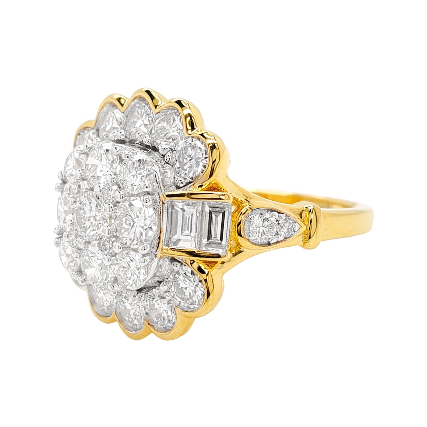 2 9/10CTW Pear Shape Cluster Engagement Ring with F/VVS Real Moissanite in 925 Sterling Silver